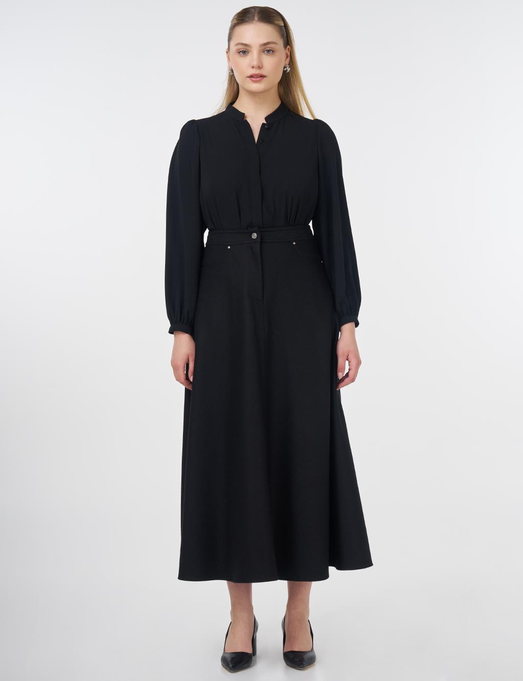 Zipper Detailed Felt Skirt Black