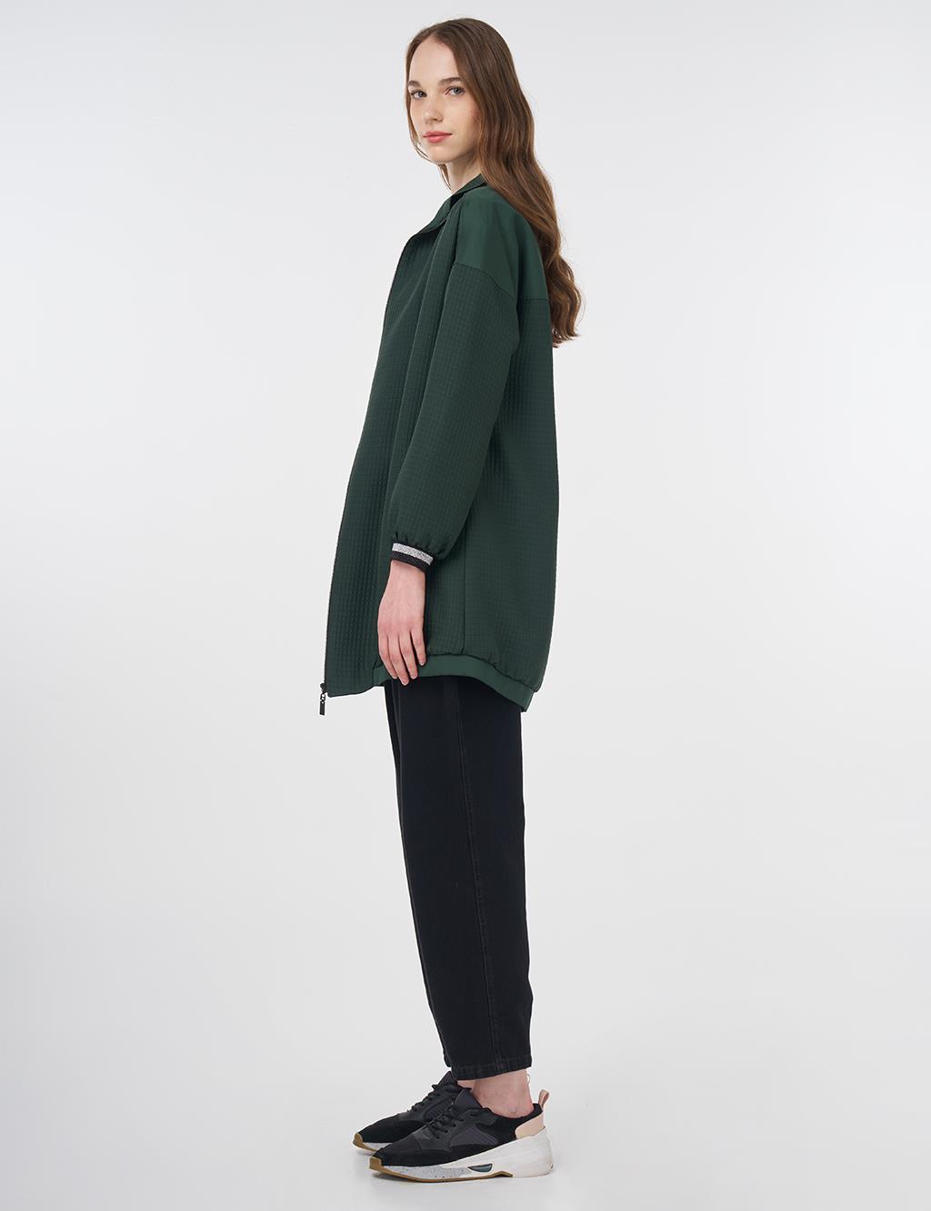 Quilted Fabric Detailed Jacket Green
