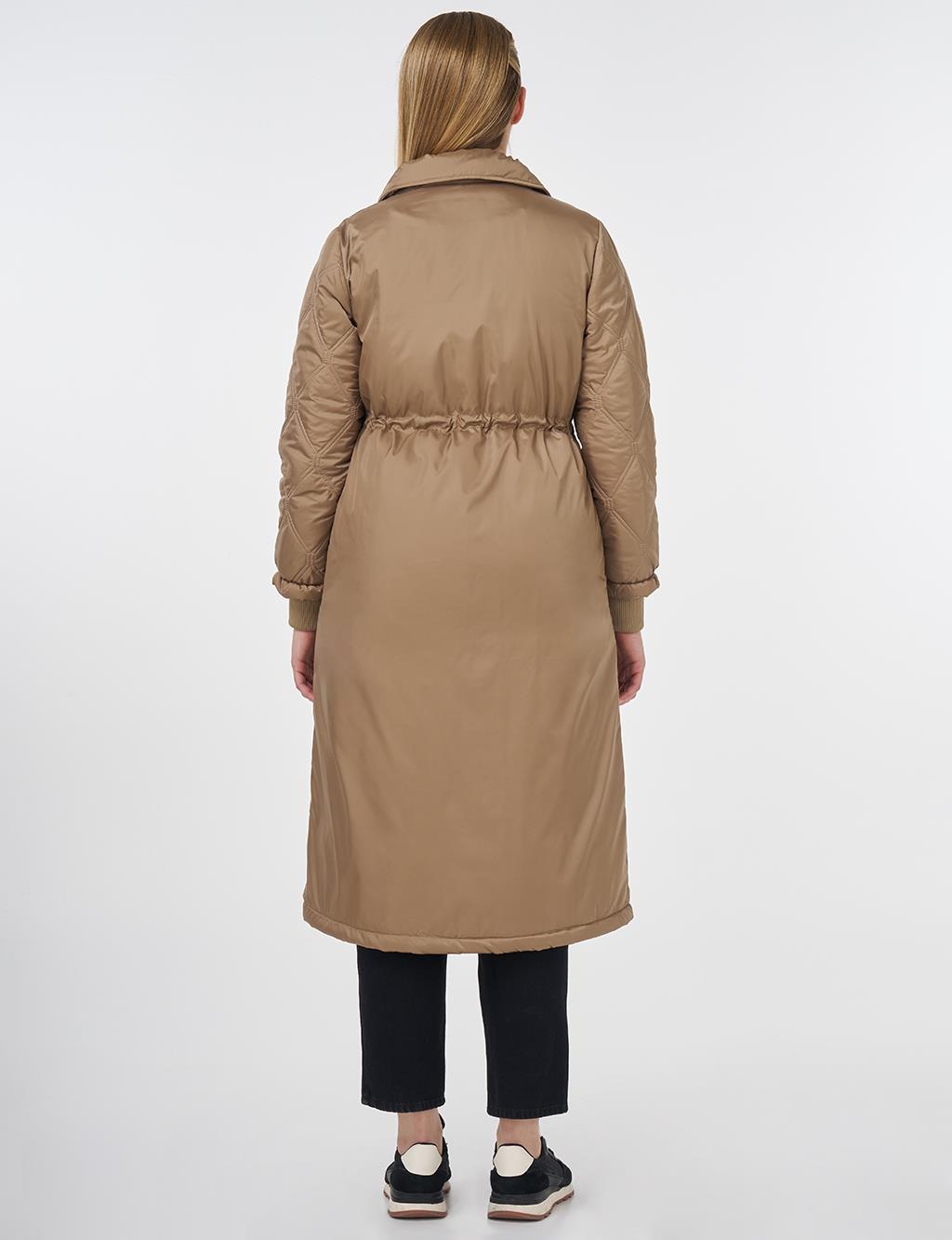 Belted Quilted Mix Anorak Coat Dark Taupe