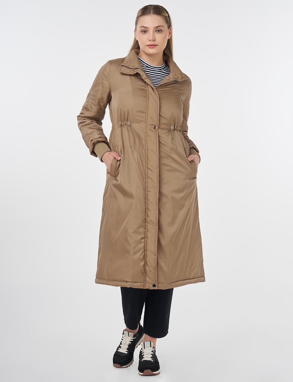 Belted Quilted Mix Anorak Coat Dark Taupe