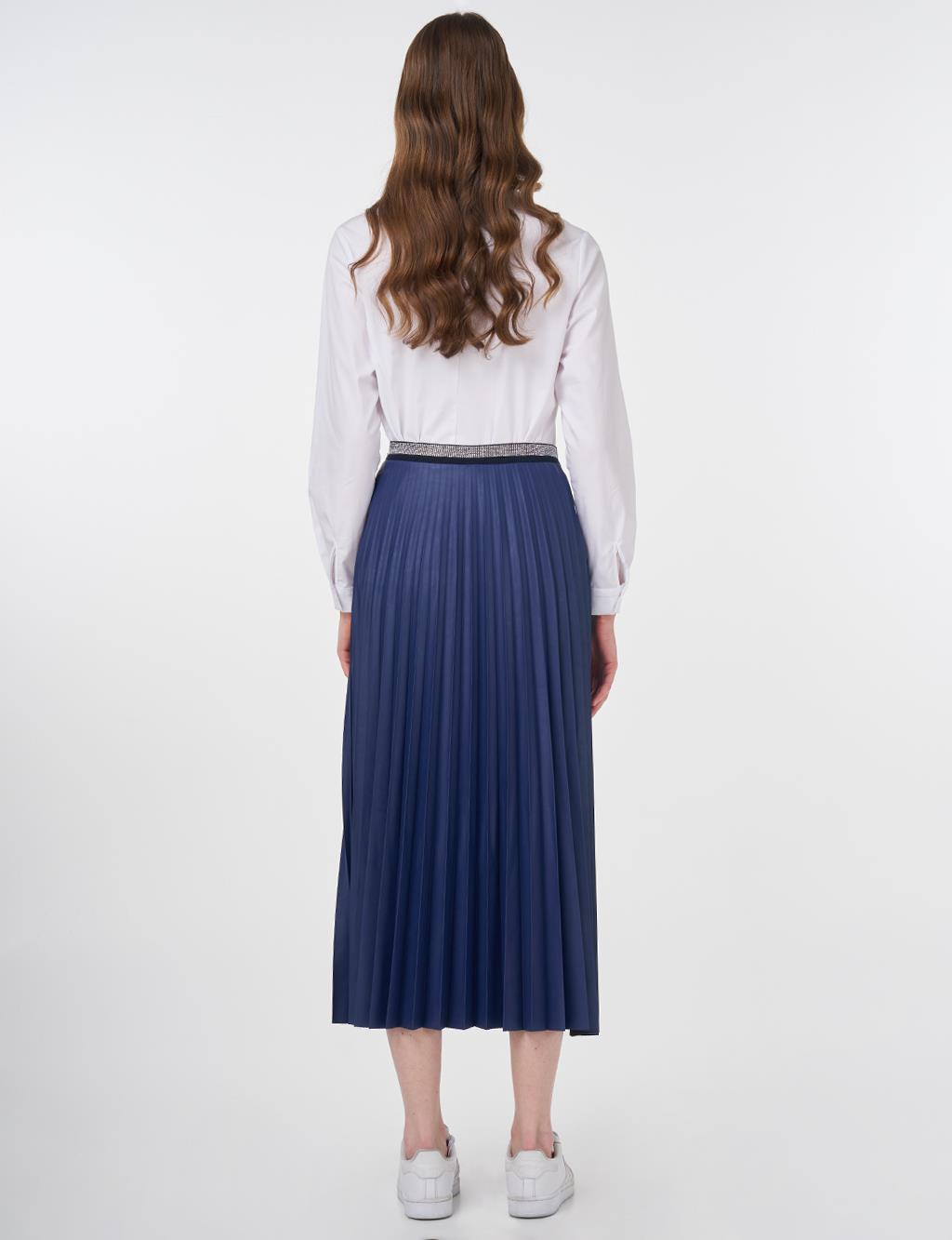Elasticated Pleated Faux Leather Skirt Royal Blue
