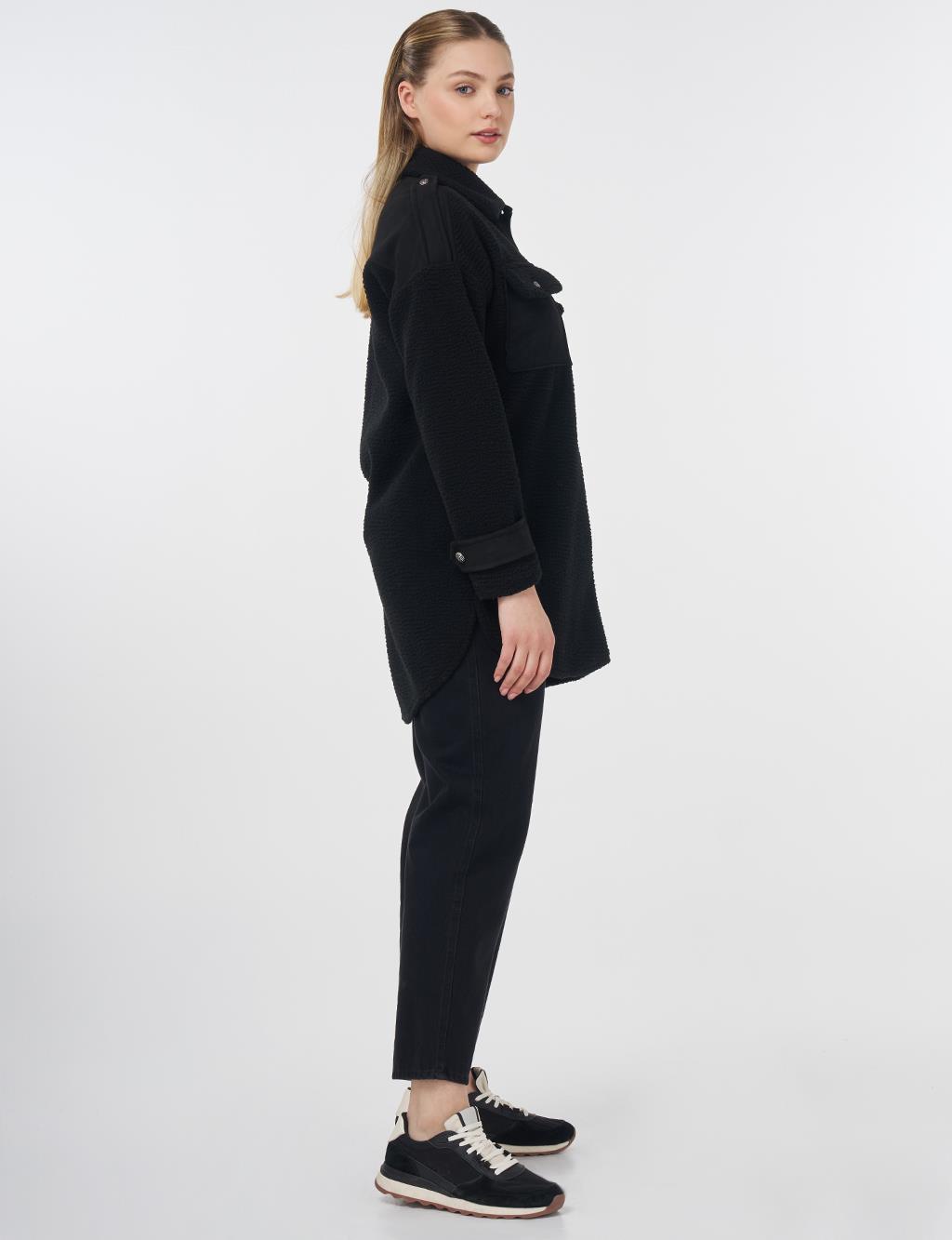 Double Pocket Plush Jacket Black