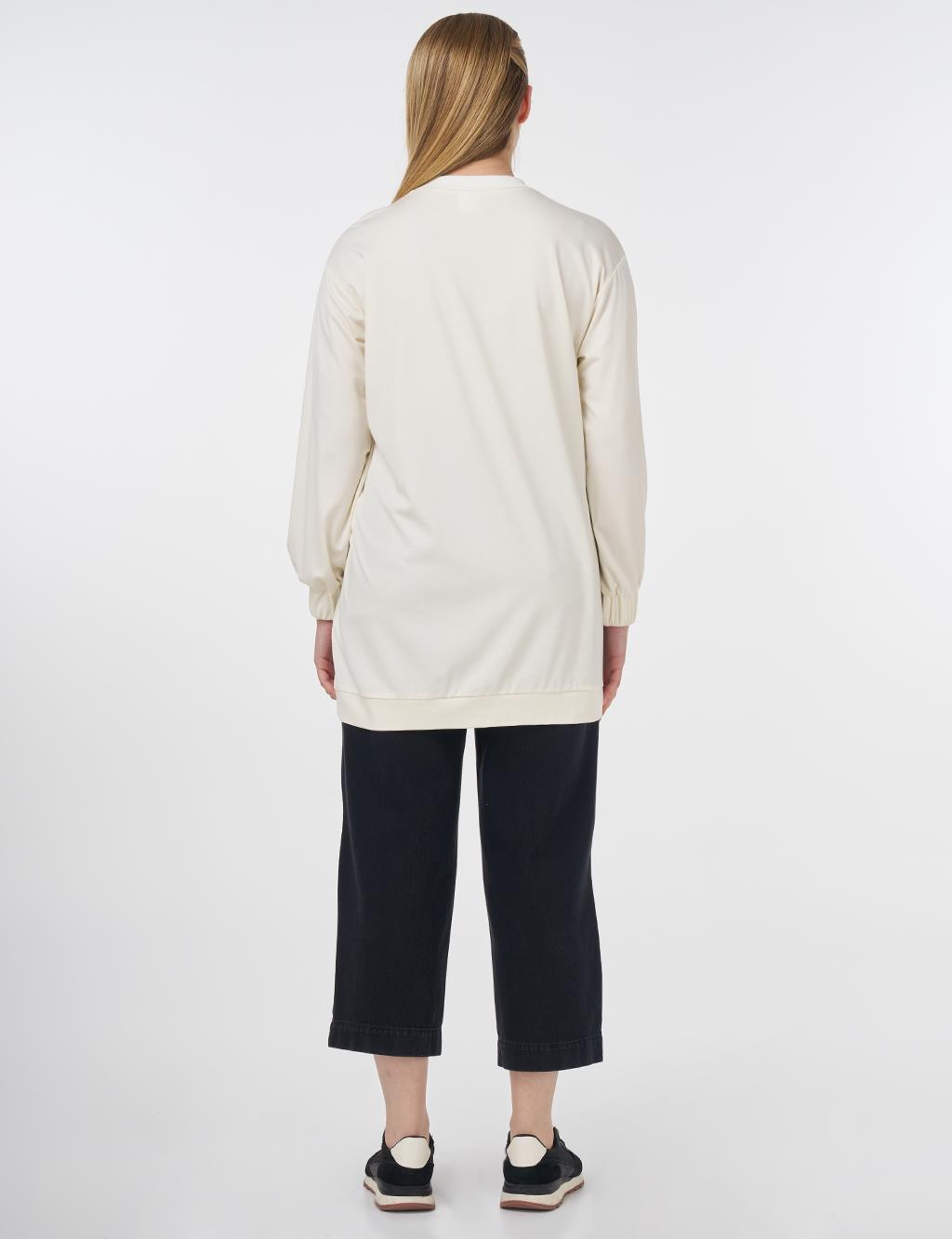 Butterfly Embroidered Cotton Sweatshirt Ecru 