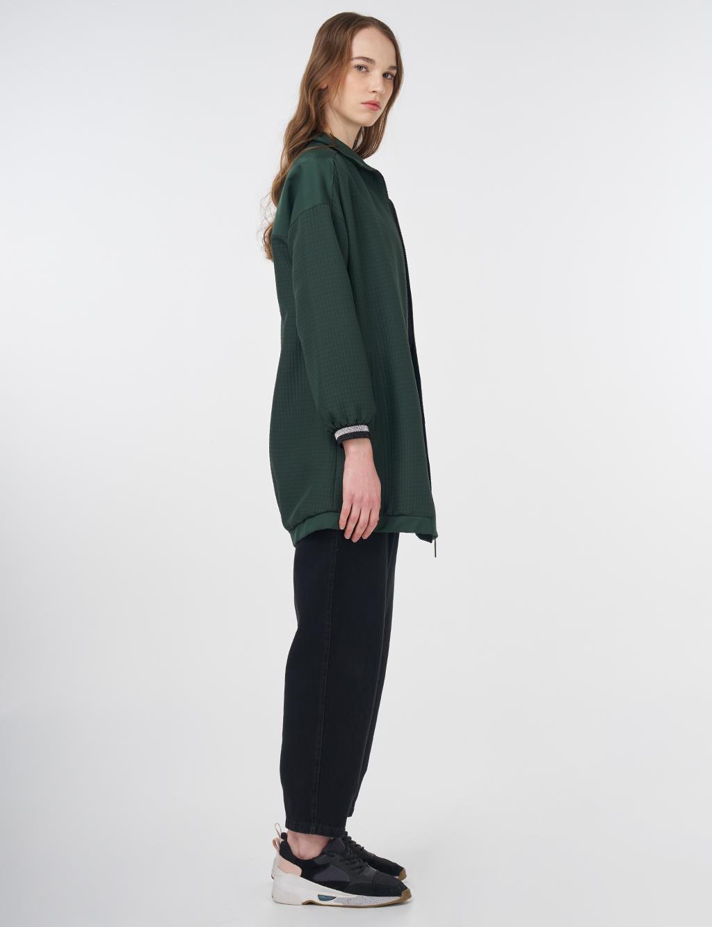 Quilted Fabric Detailed Jacket Green