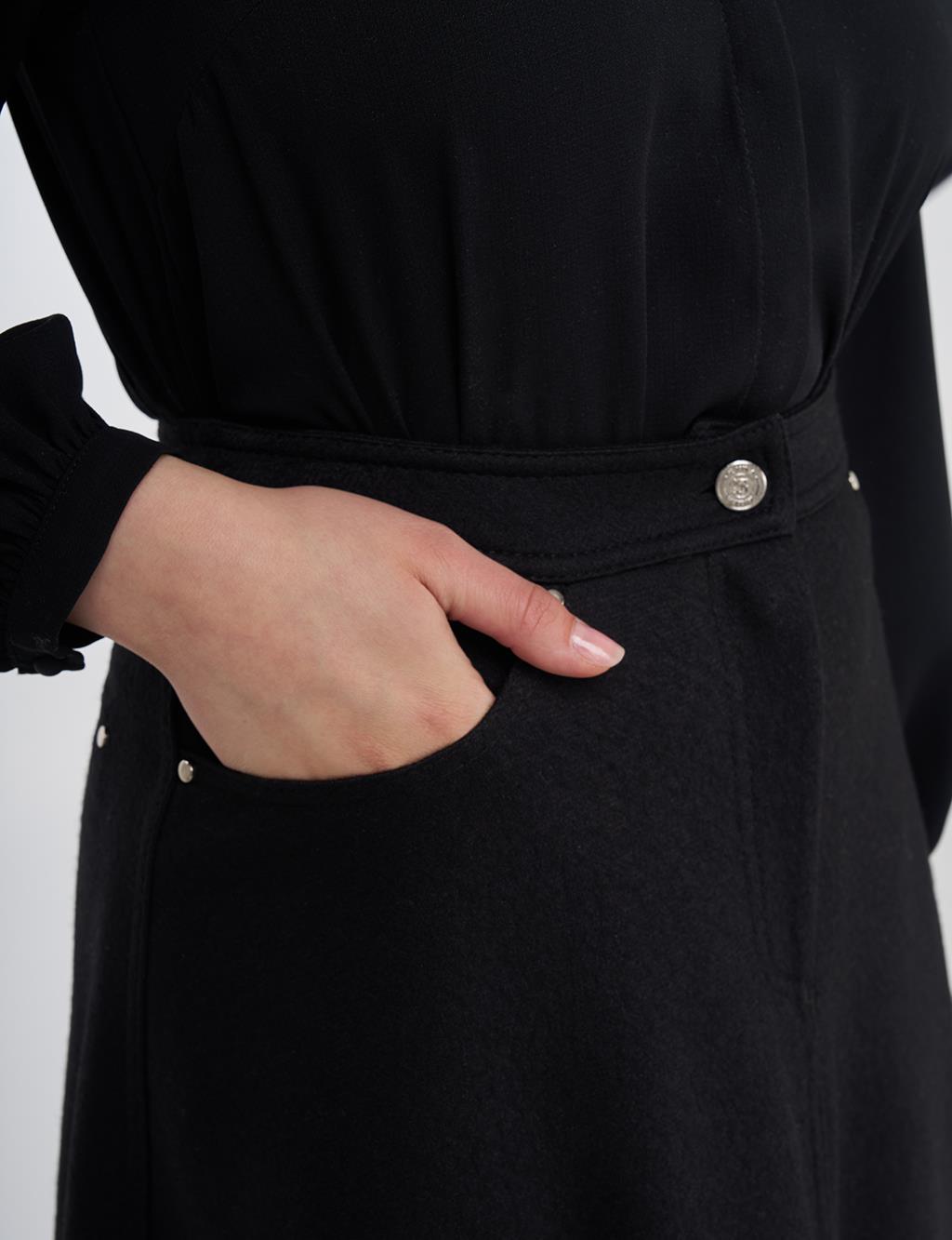 Zipper Detailed Felt Skirt Black