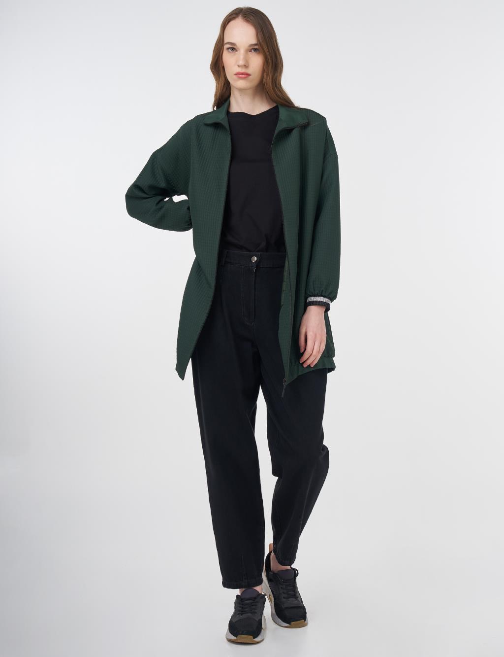 Quilted Fabric Detailed Jacket Green