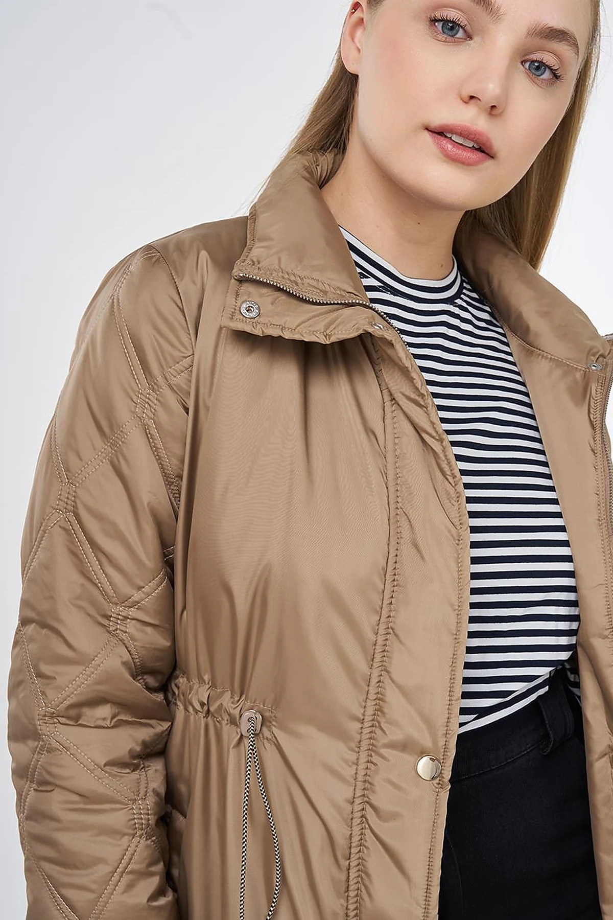 Bel Büzgülü Kapitone Mixli Anorak Mont Koyu Vizon