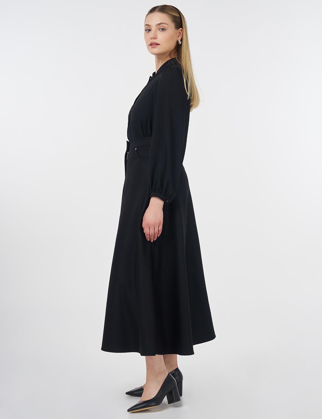 Zipper Detailed Felt Skirt Black