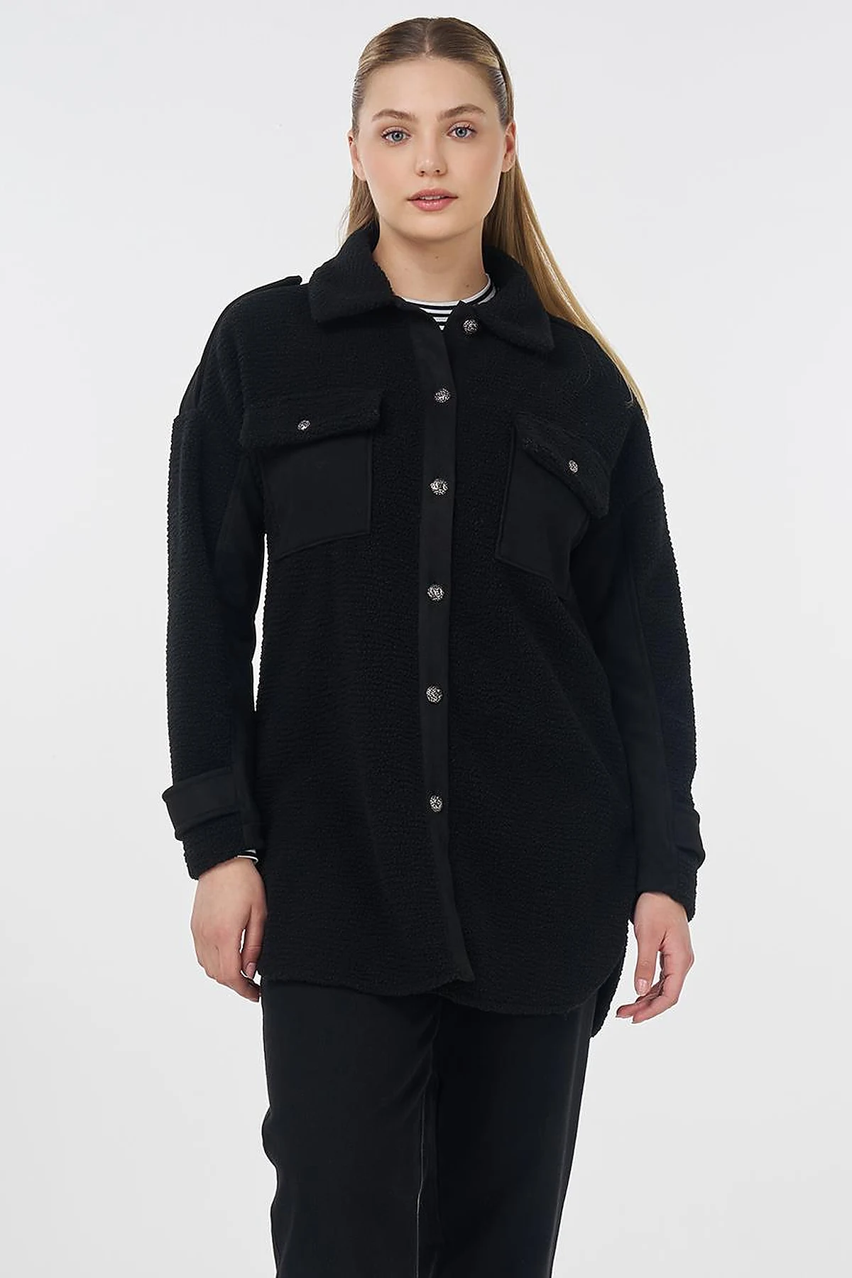 Double Pocket Plush Jacket Black