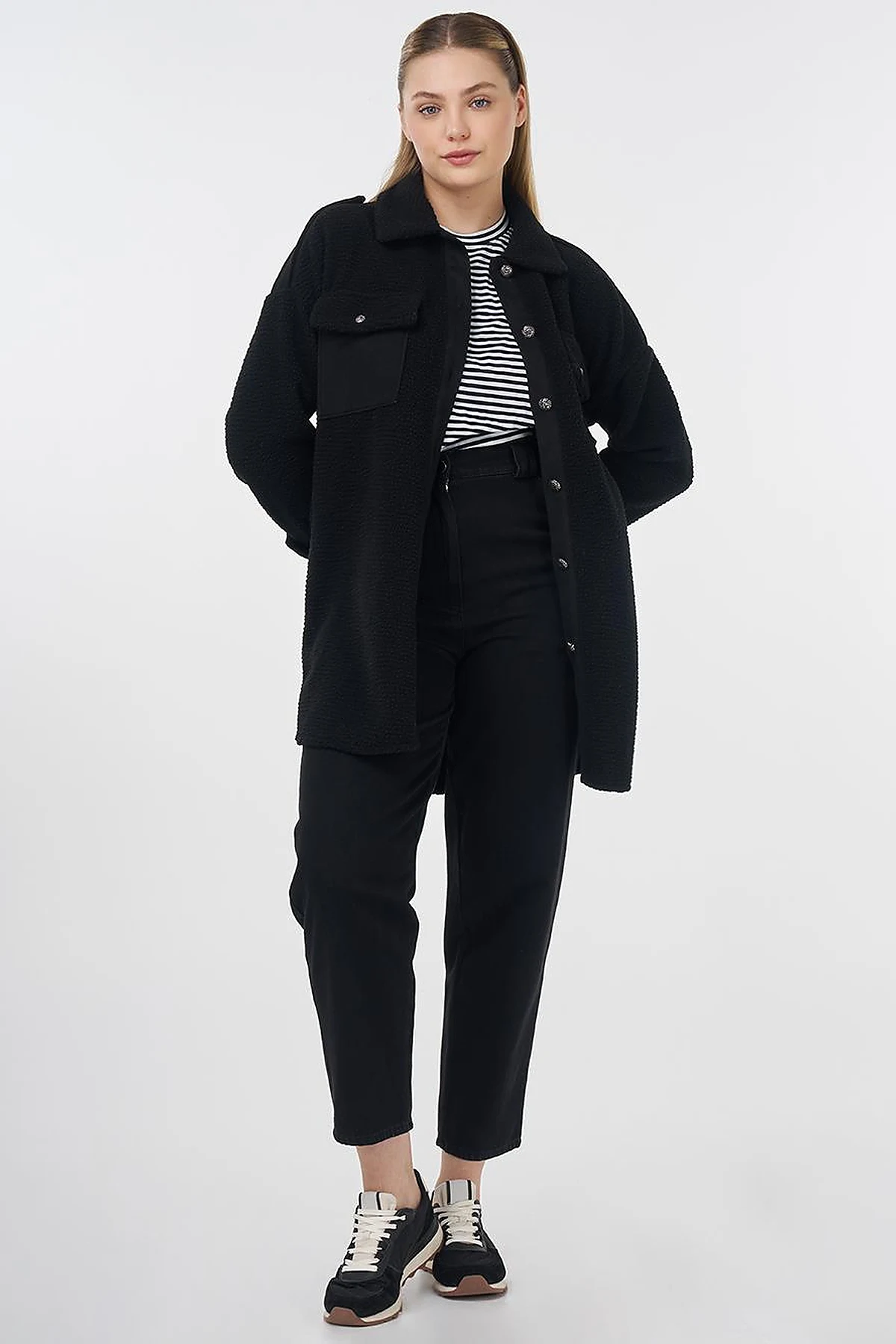 Double Pocket Plush Jacket Black
