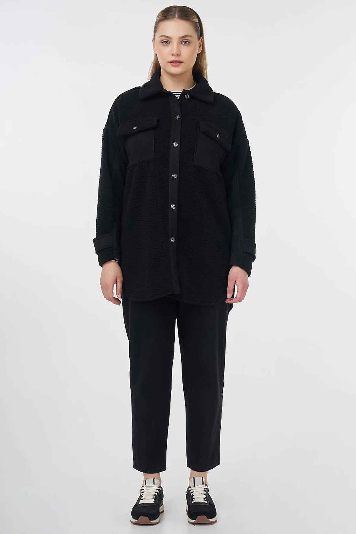 Double Pocket Plush Jacket Black