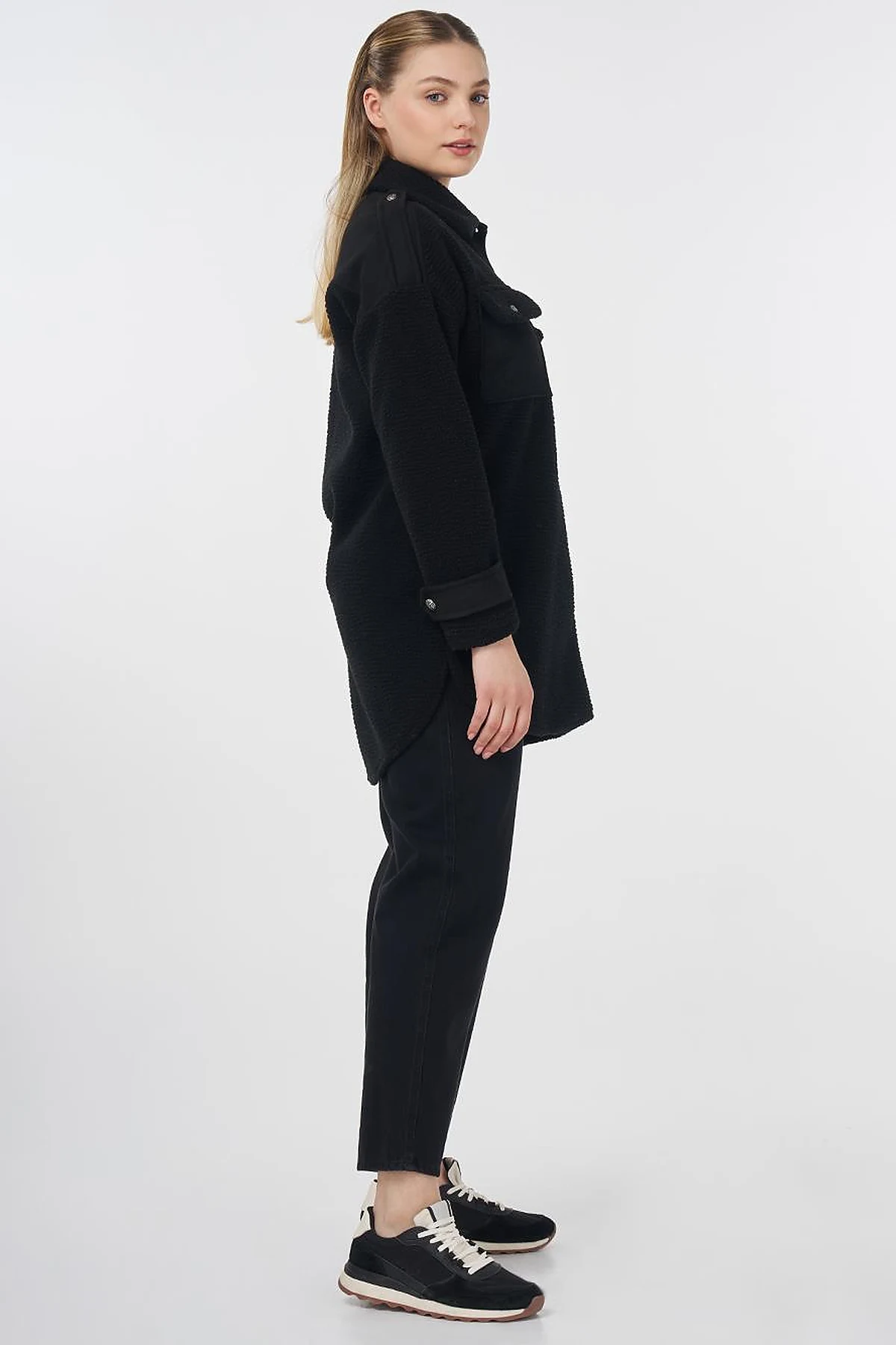 Double Pocket Plush Jacket Black