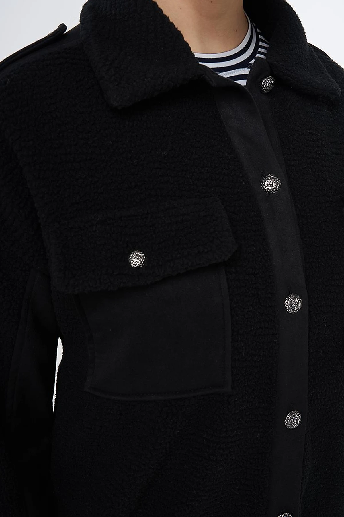 Double Pocket Plush Jacket Black