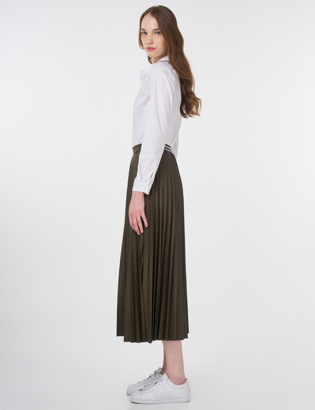 Elasticated Pleated Faux Leather Skirt Henna Color