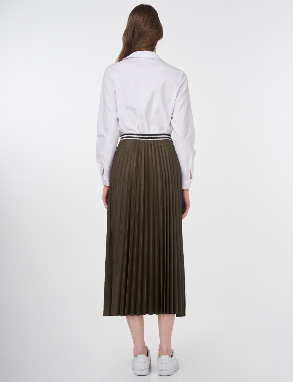 Elasticated Pleated Faux Leather Skirt Henna Color