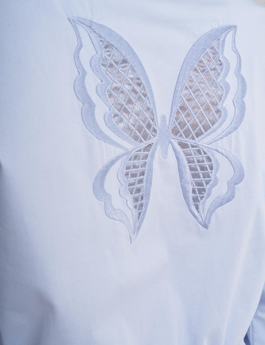 Embroidered Cotton Blouse Blue