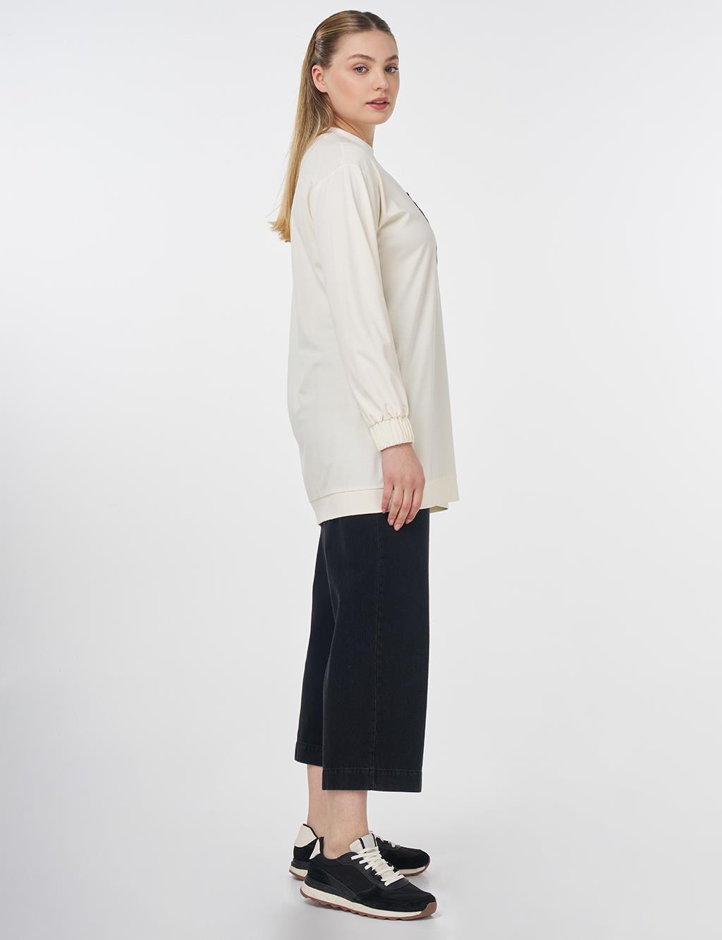 Butterfly Embroidered Cotton Sweatshirt Ecru 