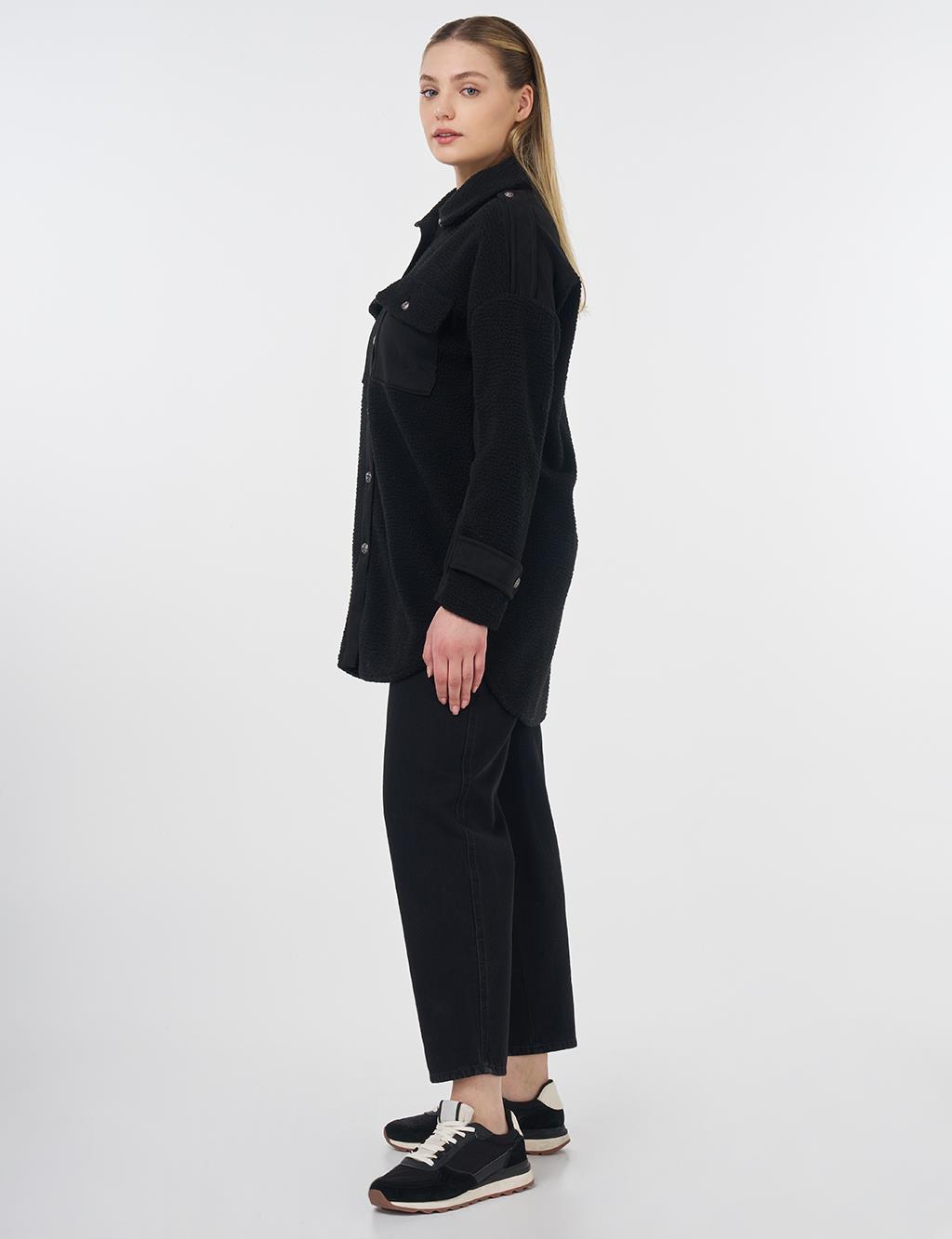 Double Pocket Plush Jacket Black