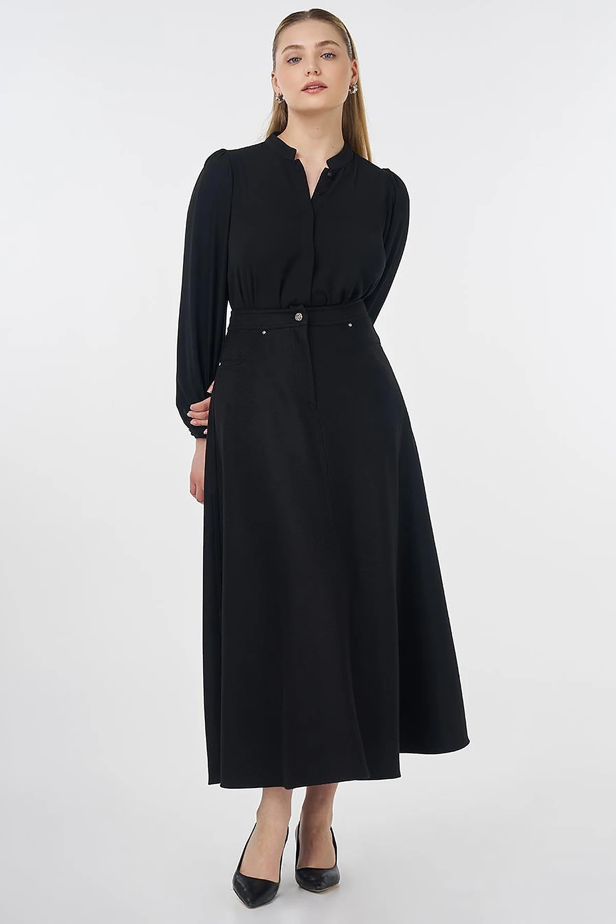 Zipper Detailed Felt Skirt Black