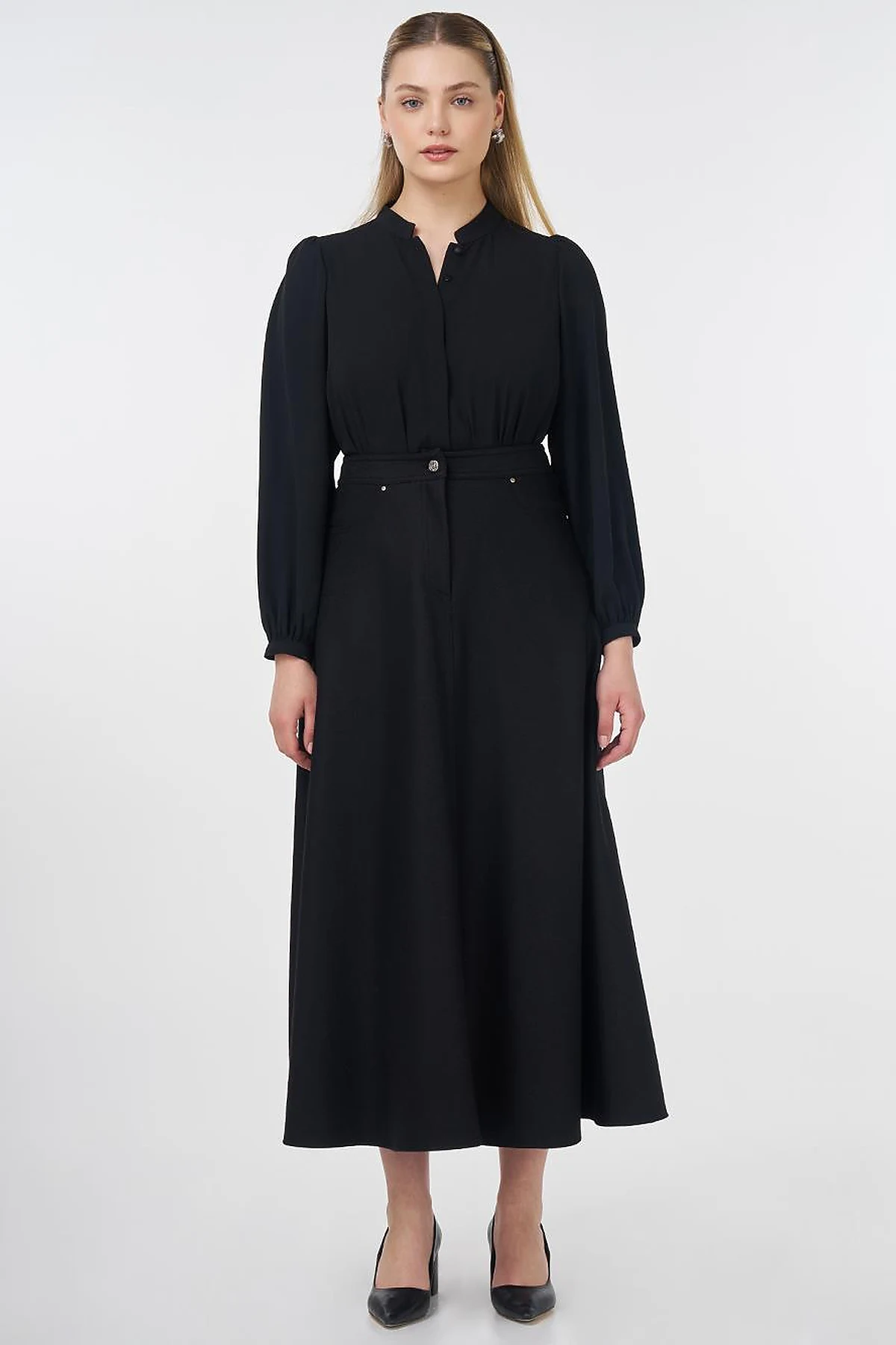 Zipper Detailed Felt Skirt Black