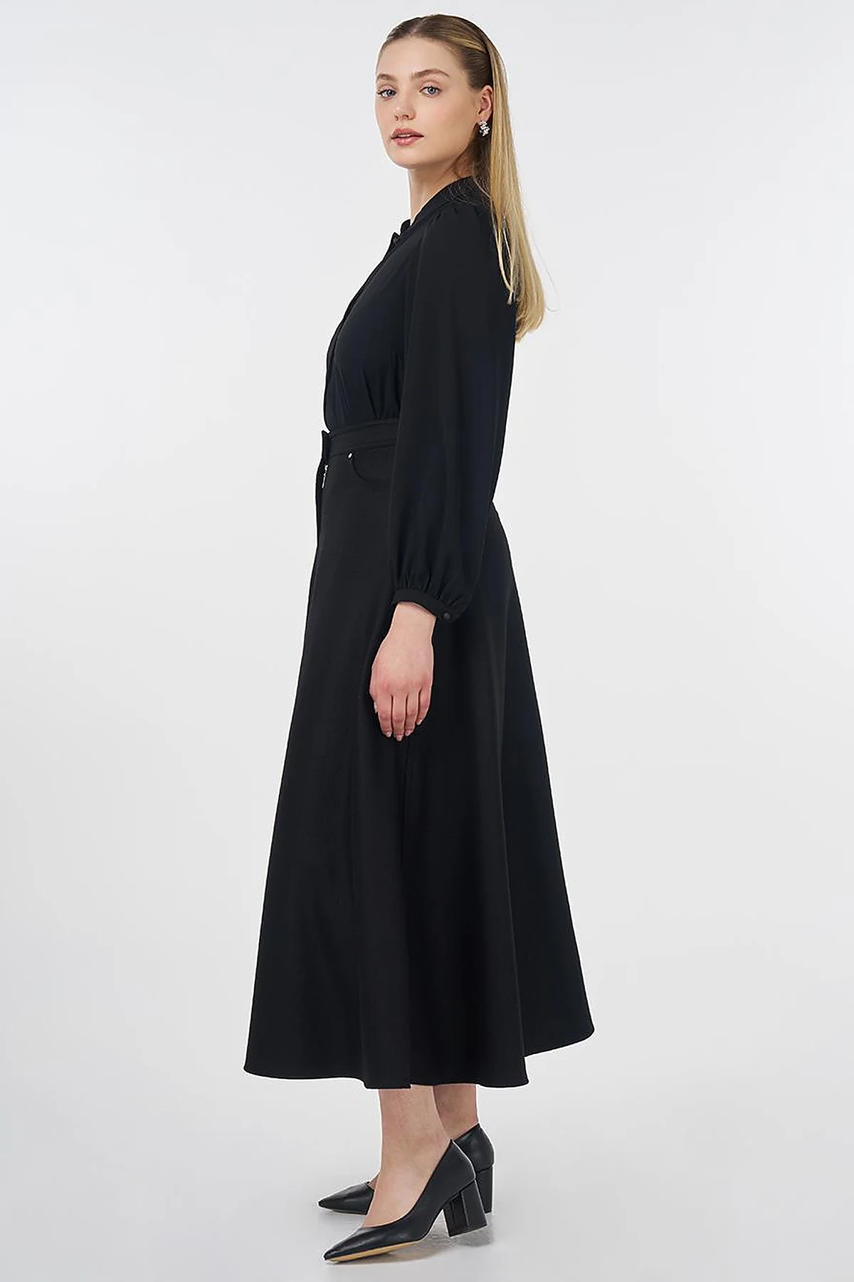 Zipper Detailed Felt Skirt Black