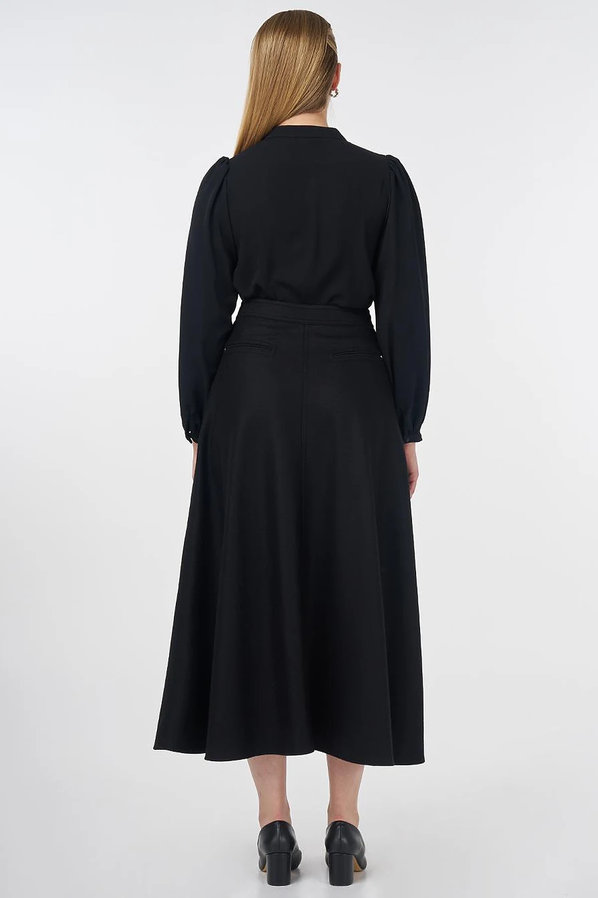 Zipper Detailed Felt Skirt Black
