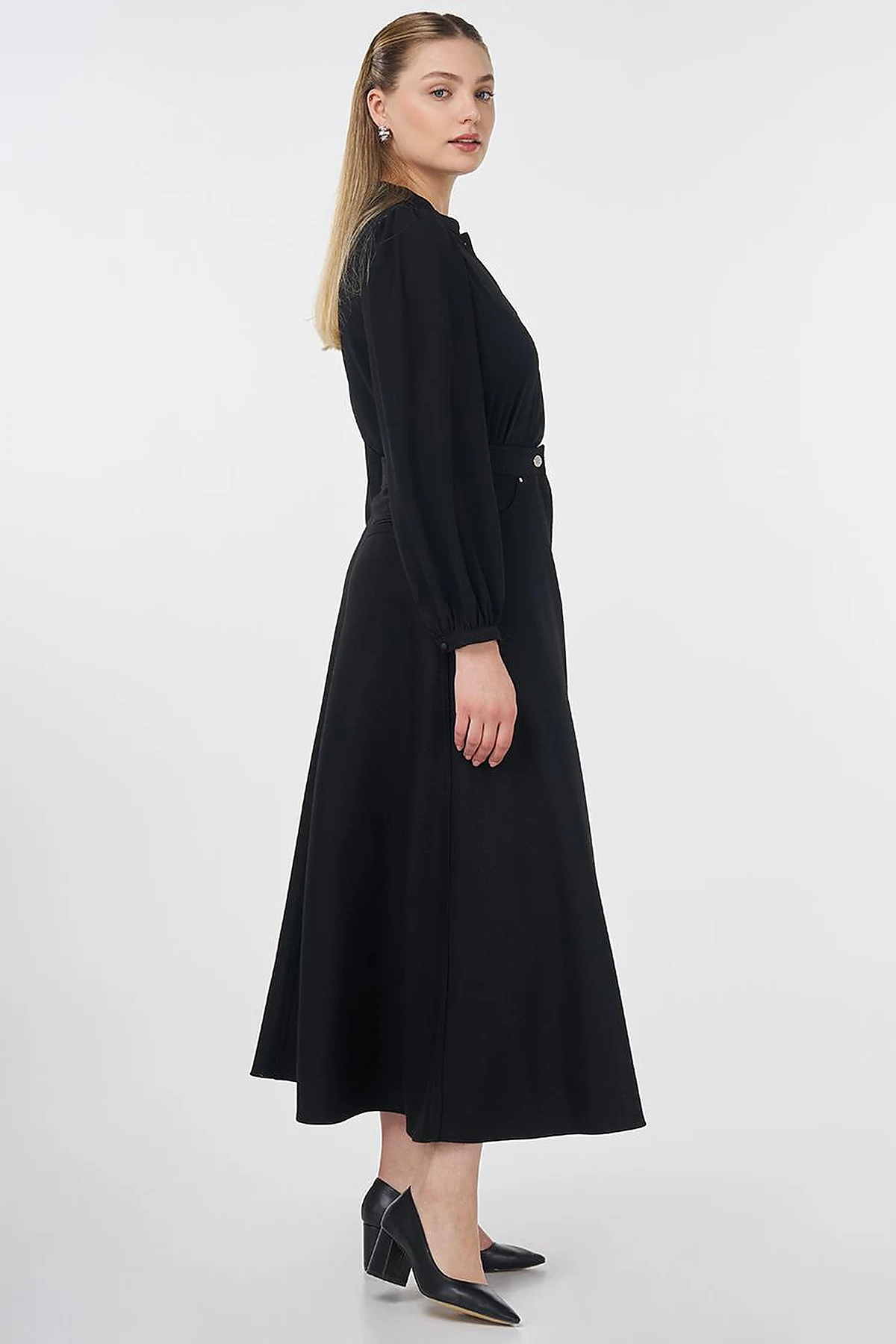 Zipper Detailed Felt Skirt Black