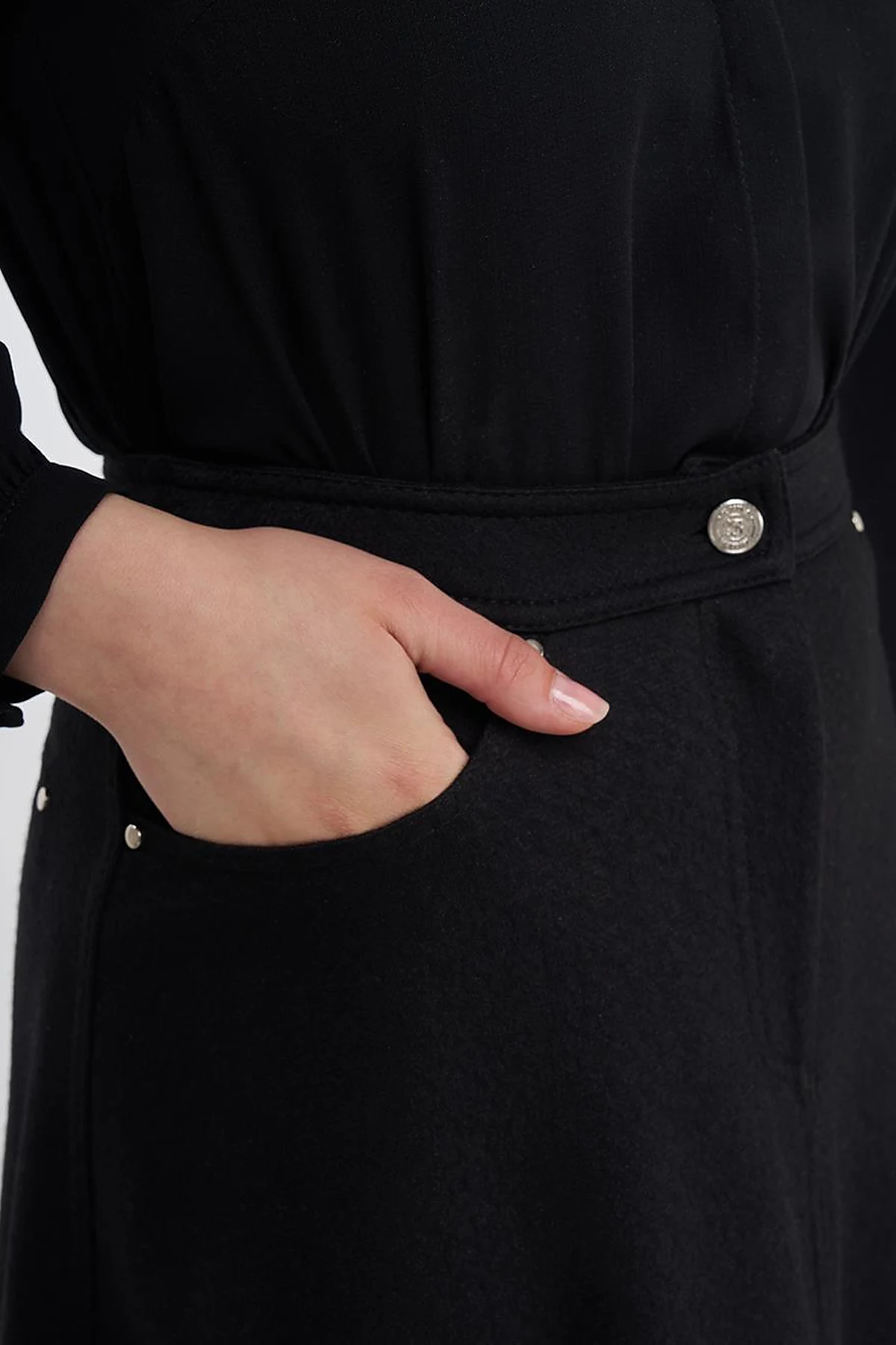 Zipper Detailed Felt Skirt Black