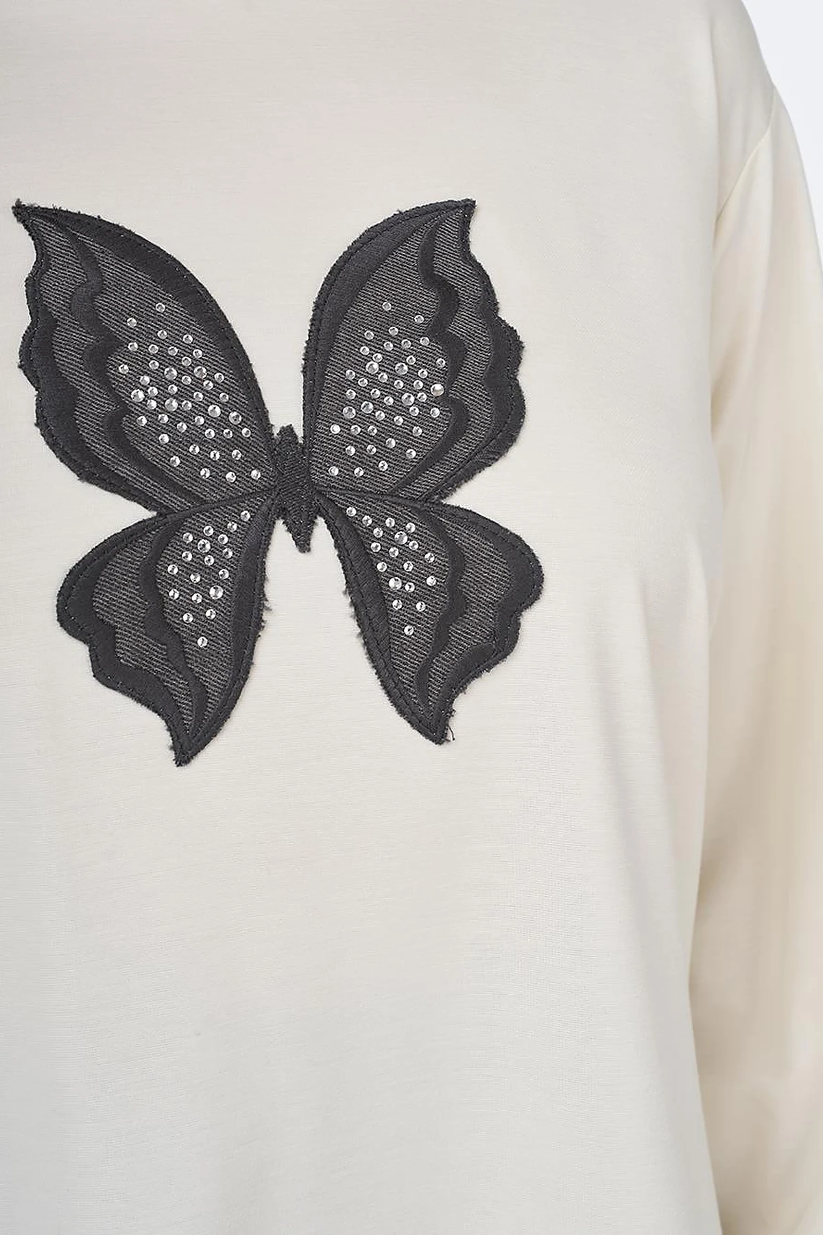Kelebek Nakışlı Sweatshirt Ekru 