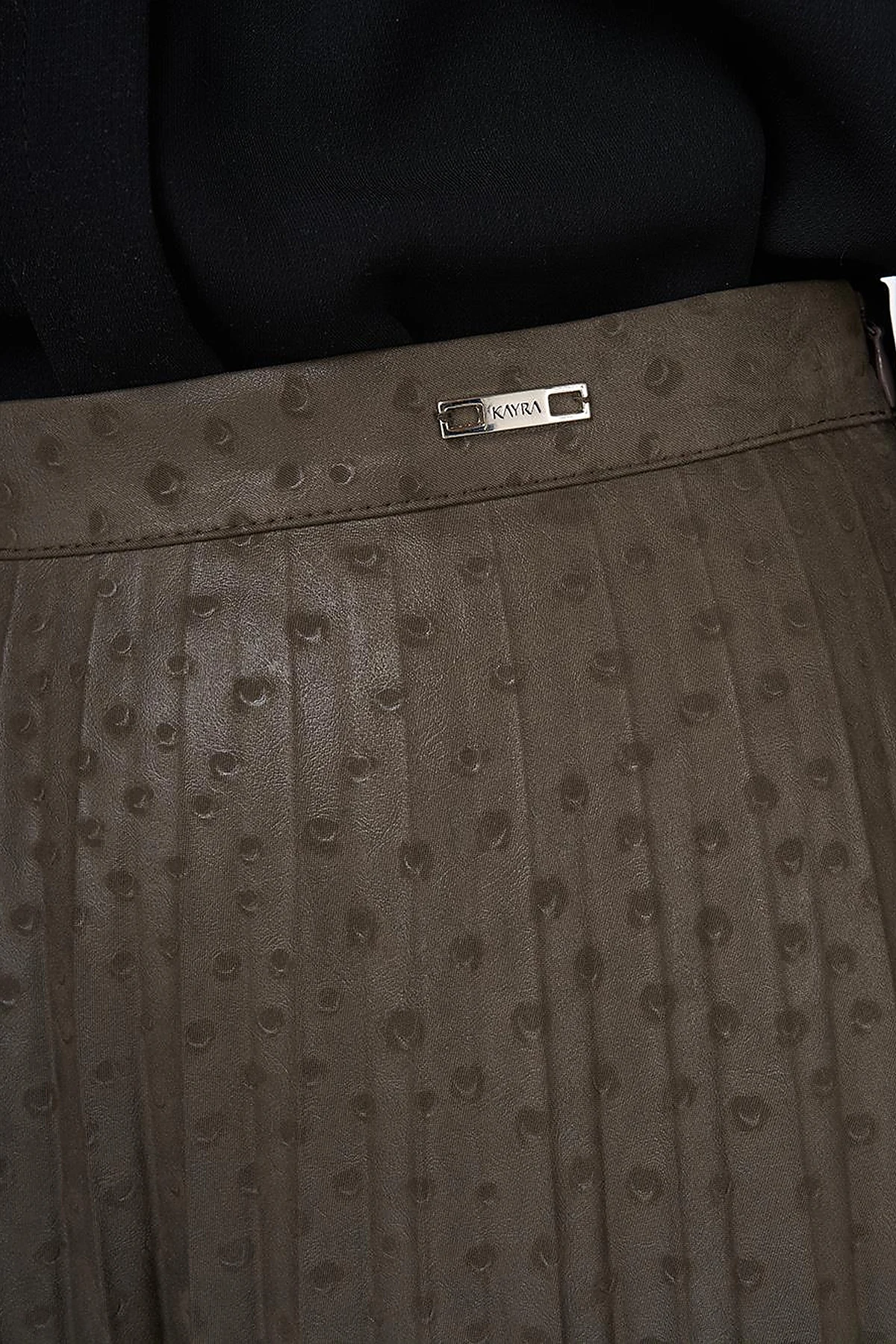 Polka Dot Patterned Pleated Skirt Khaki