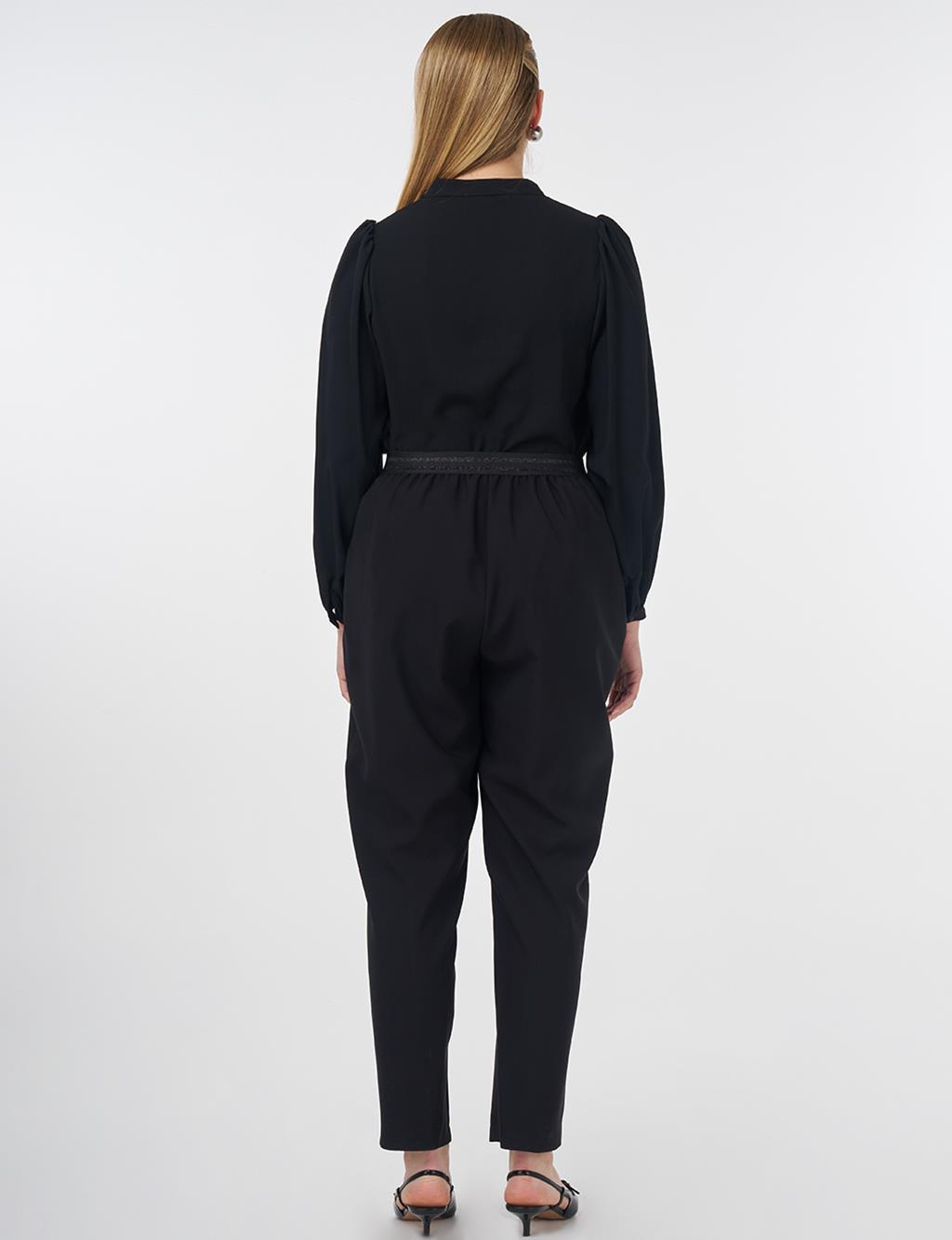 High-Waist Pants with Topstitched Seams – Black
