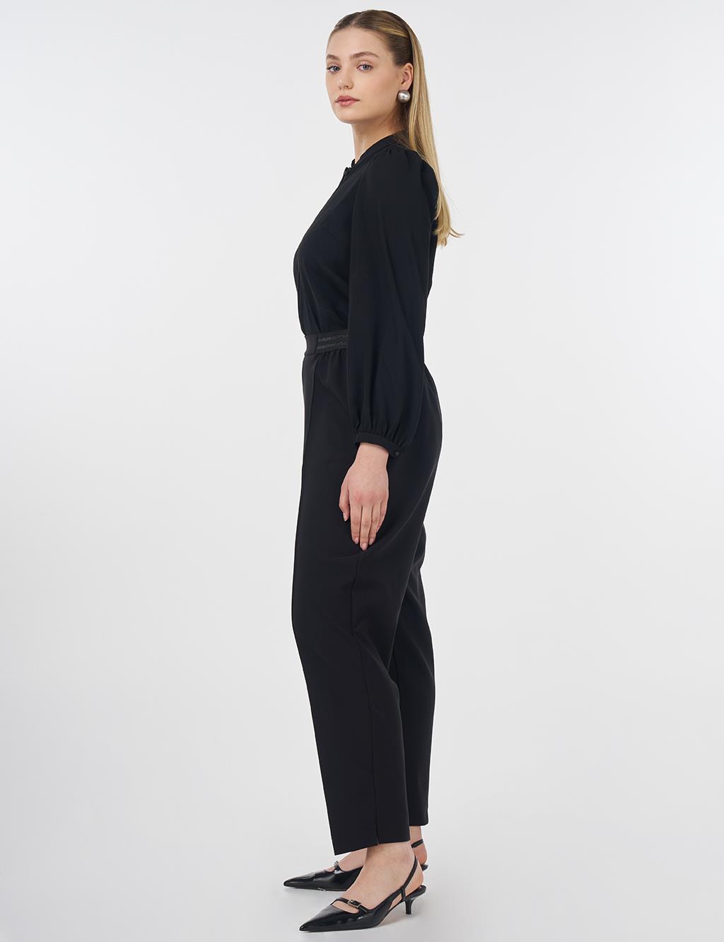 High-Waist Pants with Topstitched Seams – Black