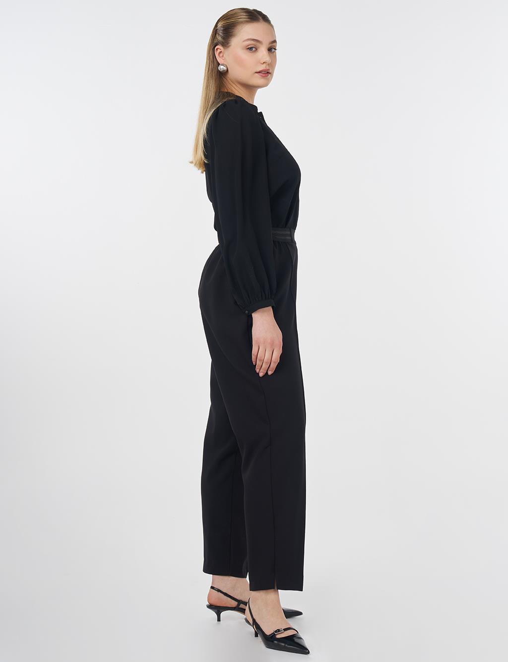 High-Waist Pants with Topstitched Seams – Black