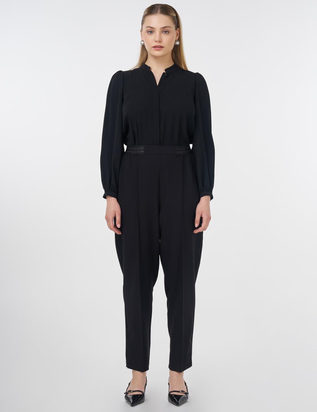 High-Waist Pants with Topstitched Seams – Black