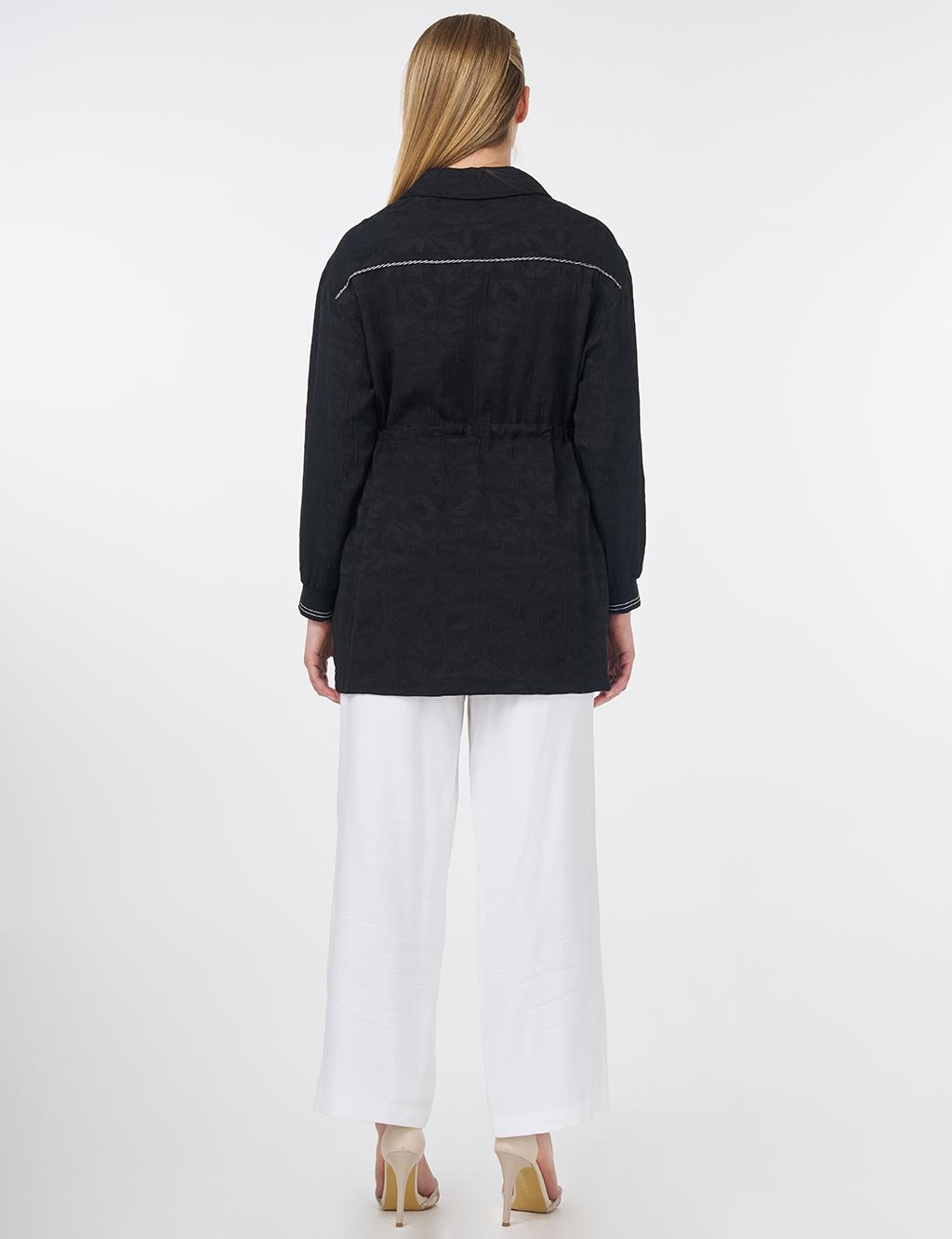 Drawstring Jacquard Jacket Black 
