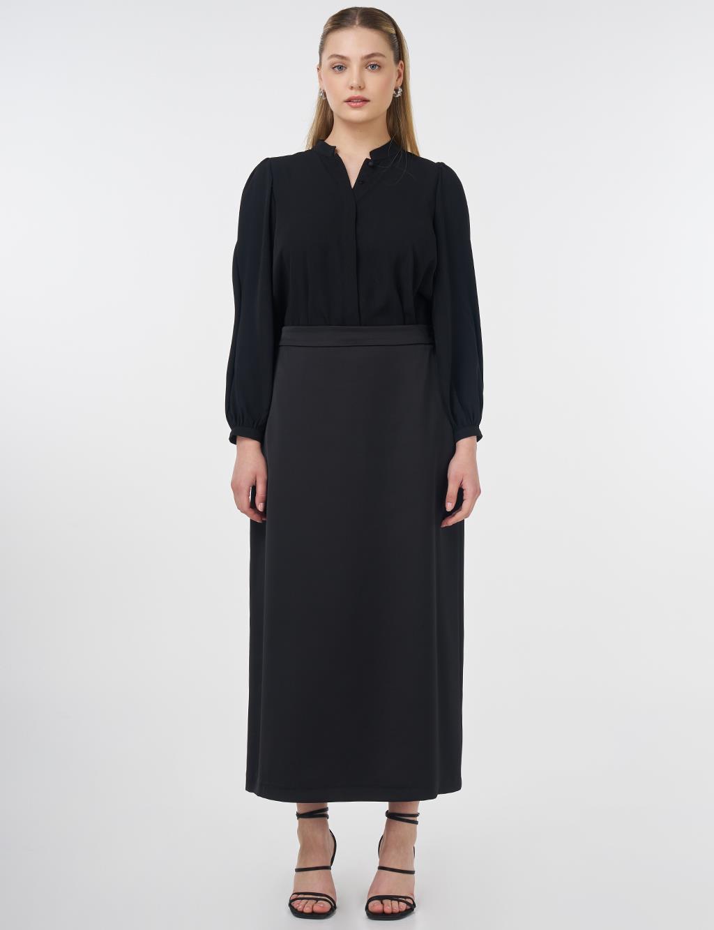 High-Waist Satin Skirt Black