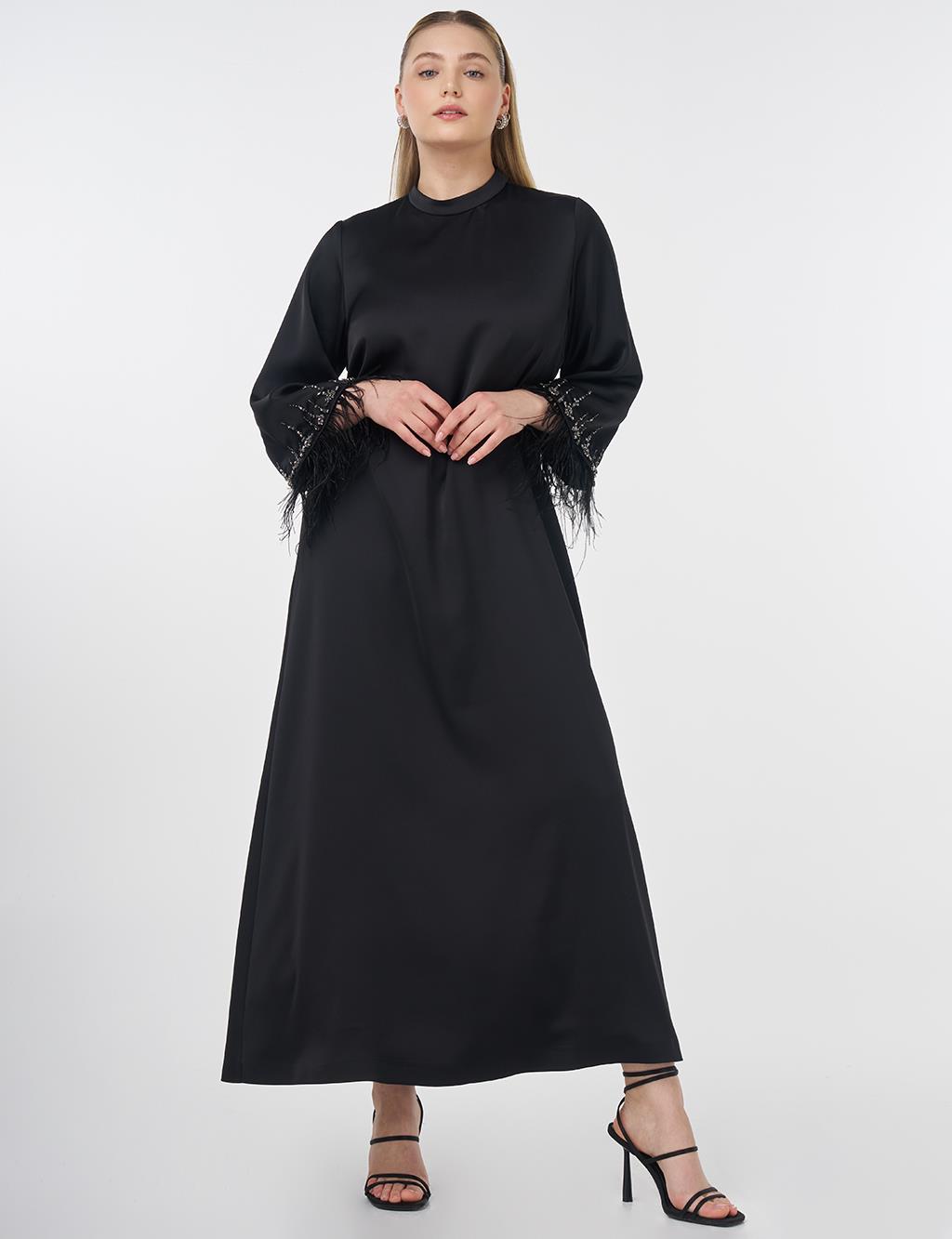 Otriş Satin Elegant Dress Black 