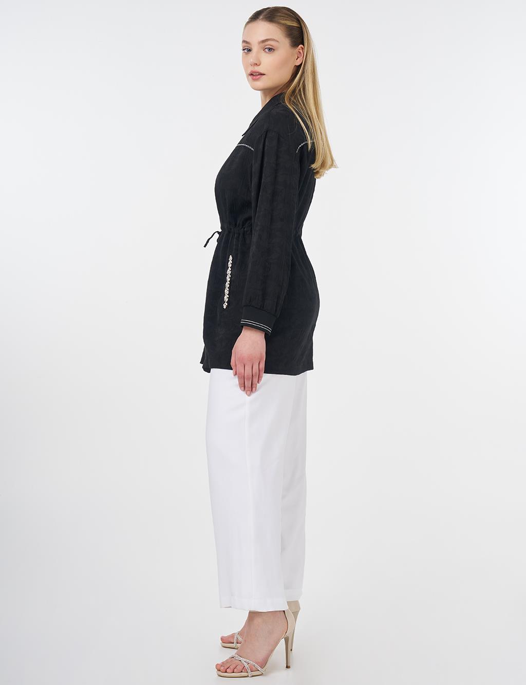 Drawstring Jacquard Jacket Black 