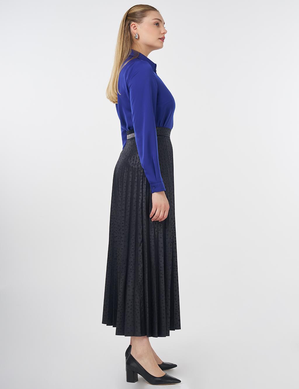 Polka Dot Pleated Skirt Navy