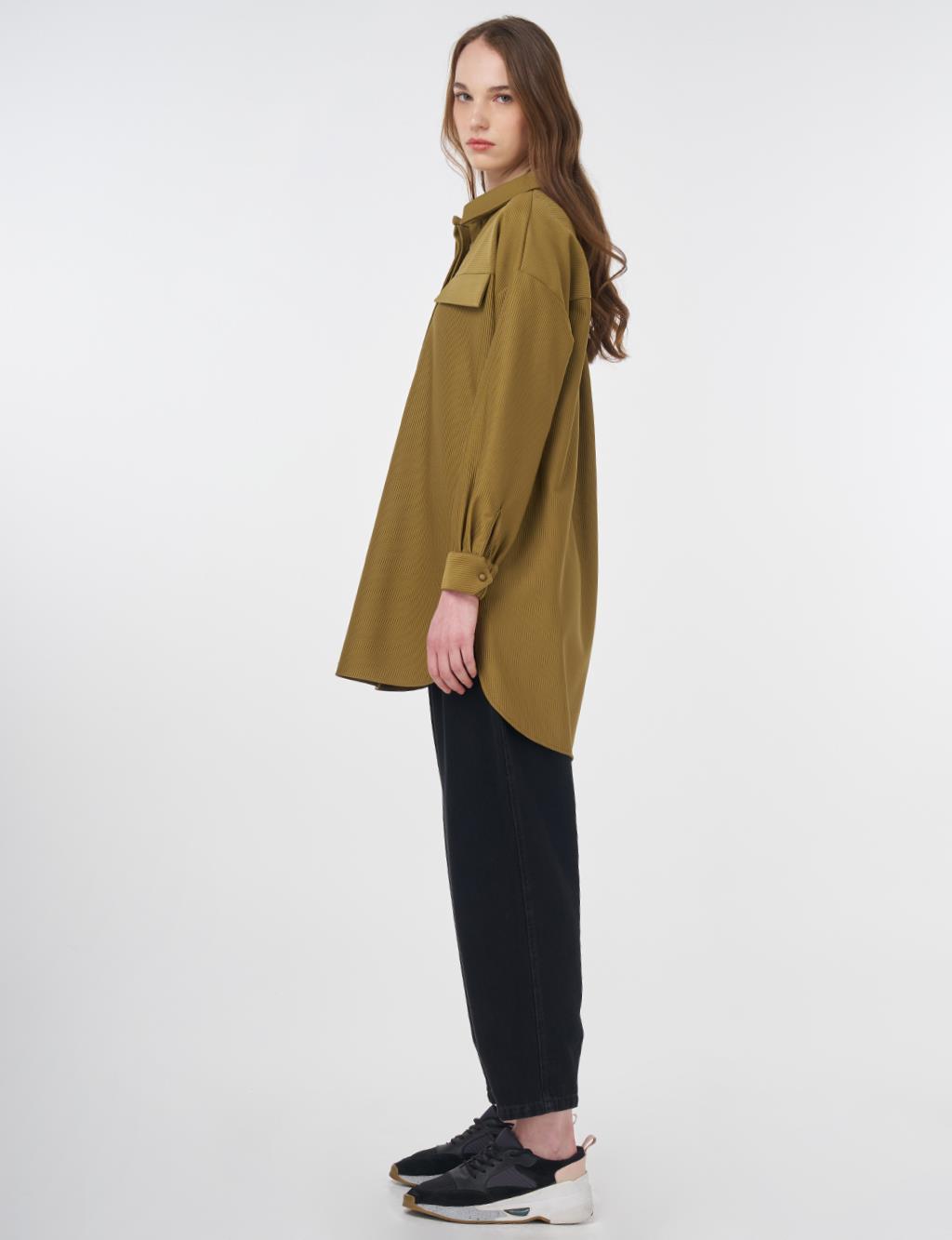 Textured Tunic with Flap Pockets Olive