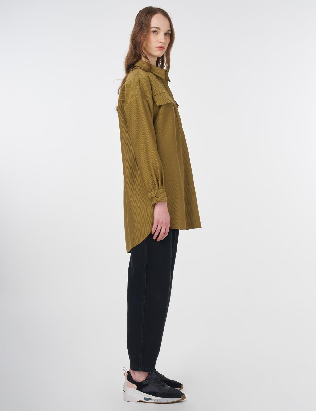 Textured Tunic with Flap Pockets Olive