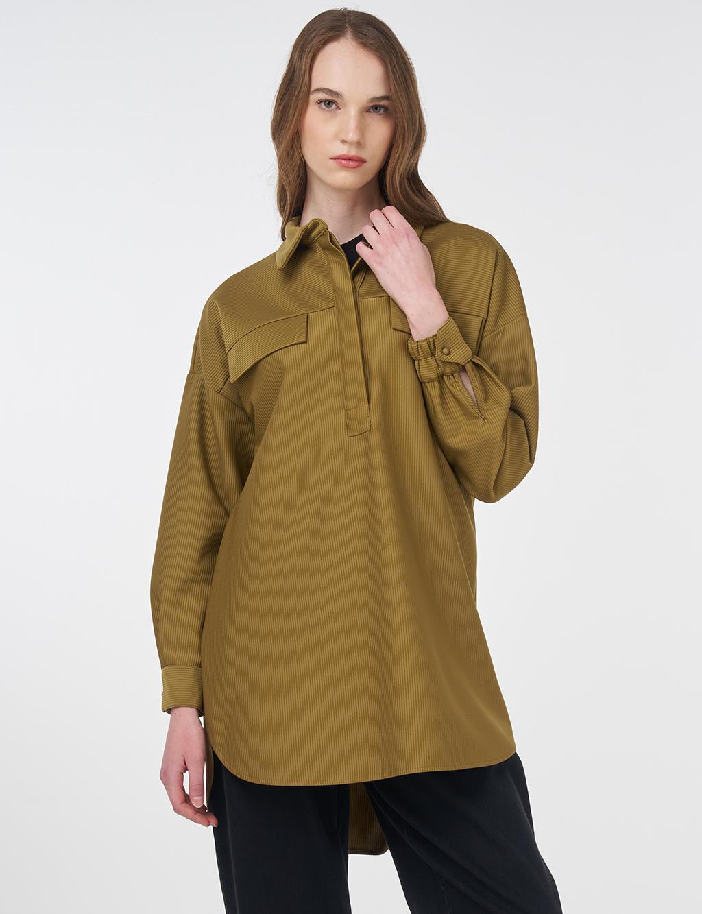 Textured Tunic with Flap Pockets Olive