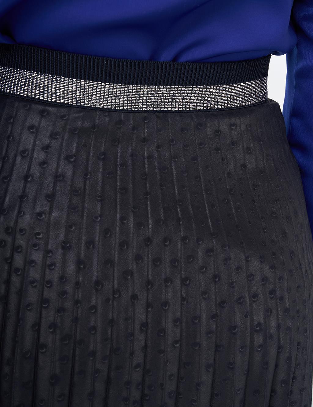 Polka Dot Pleated Skirt Navy