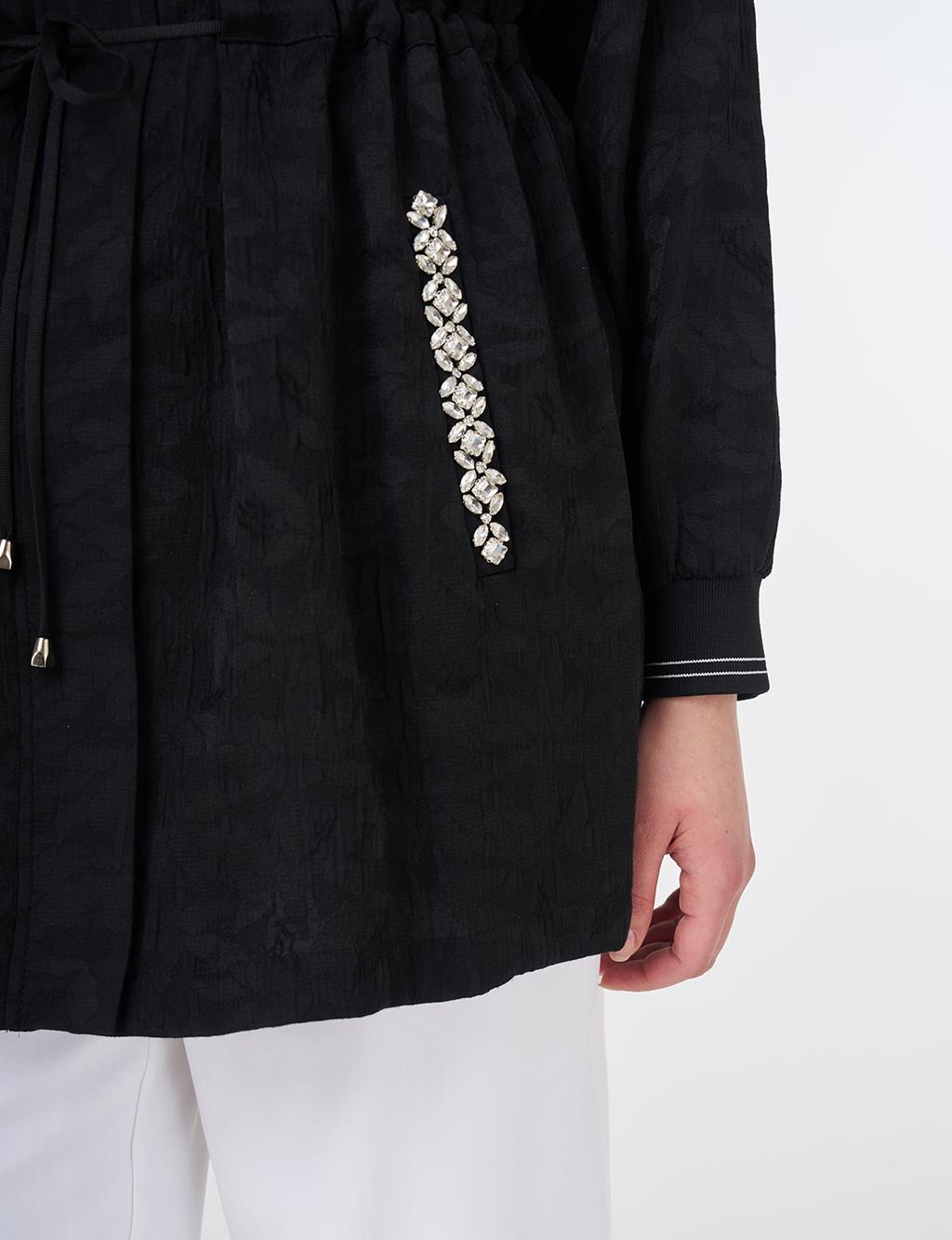Drawstring Jacquard Jacket Black 