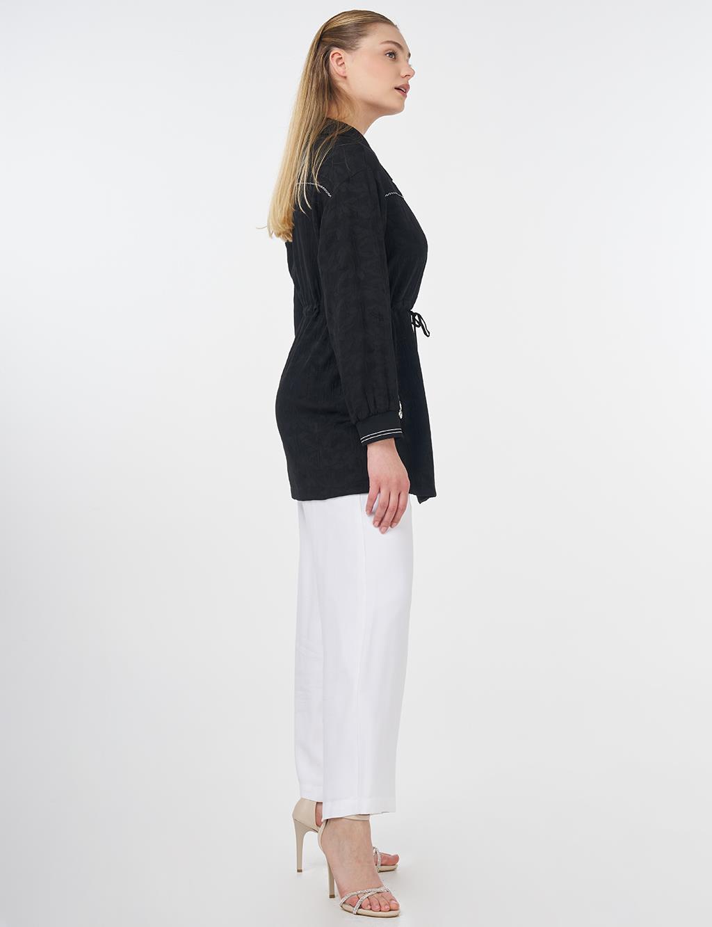 Drawstring Jacquard Jacket Black 