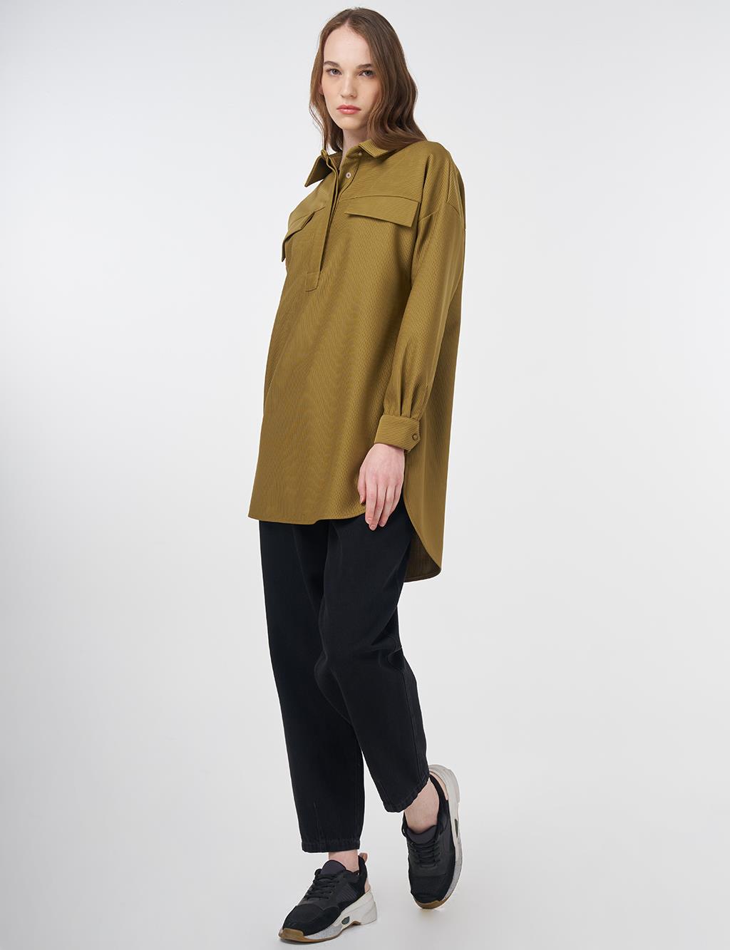 Textured Tunic with Flap Pockets Olive