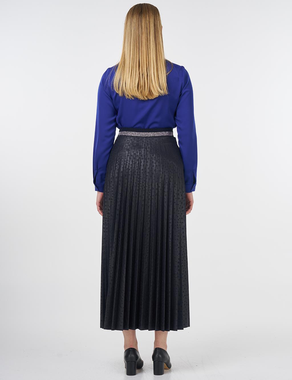 Polka Dot Pleated Skirt Navy
