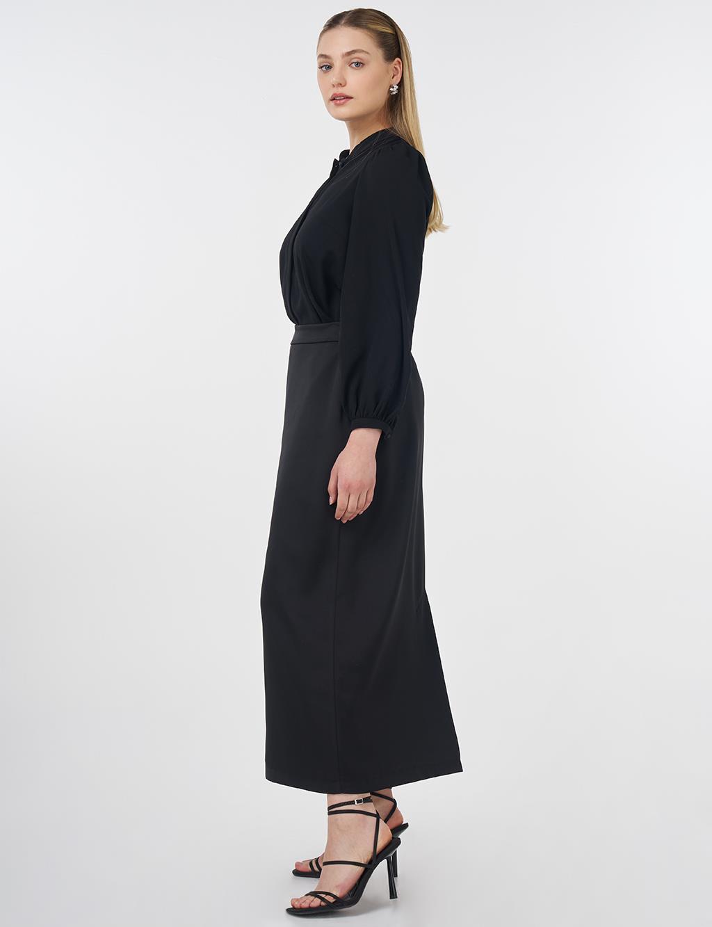 High-Waist Satin Skirt Black