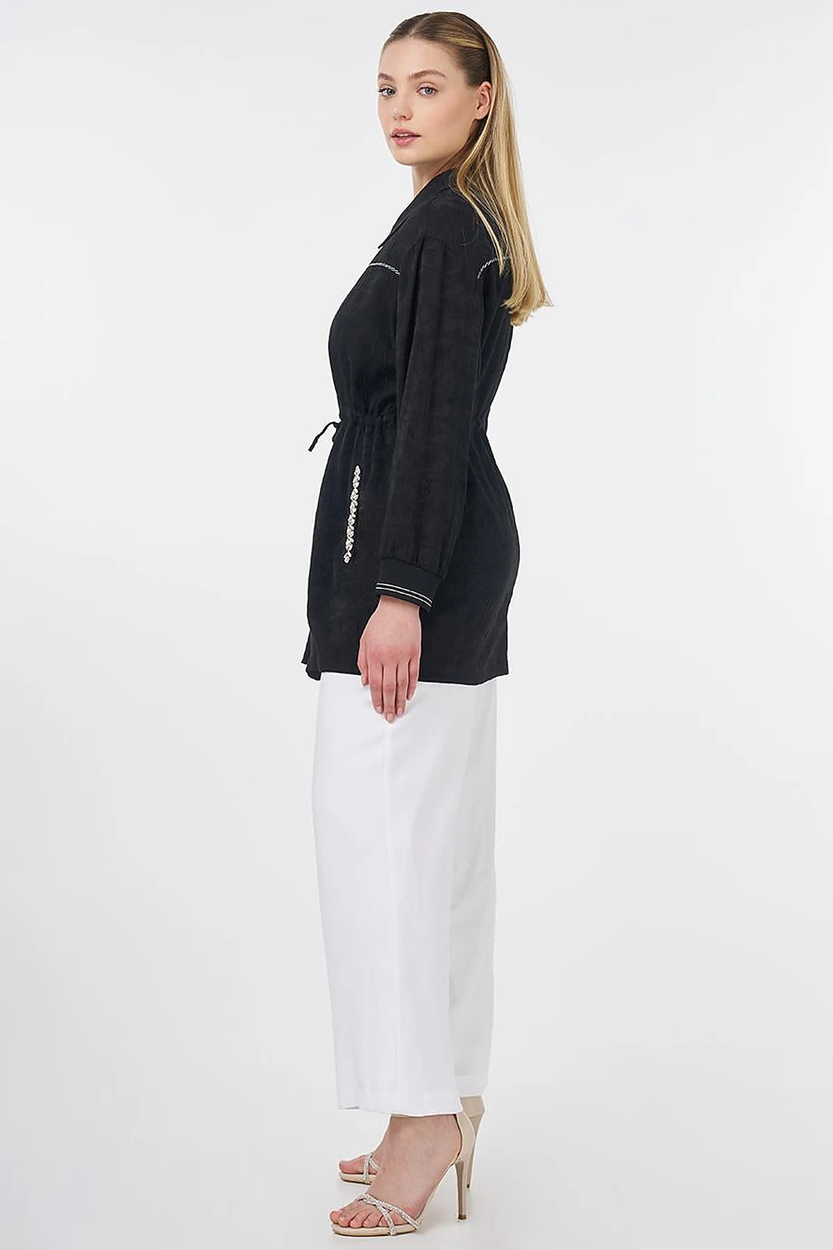 Drawstring Jacquard Jacket Black 