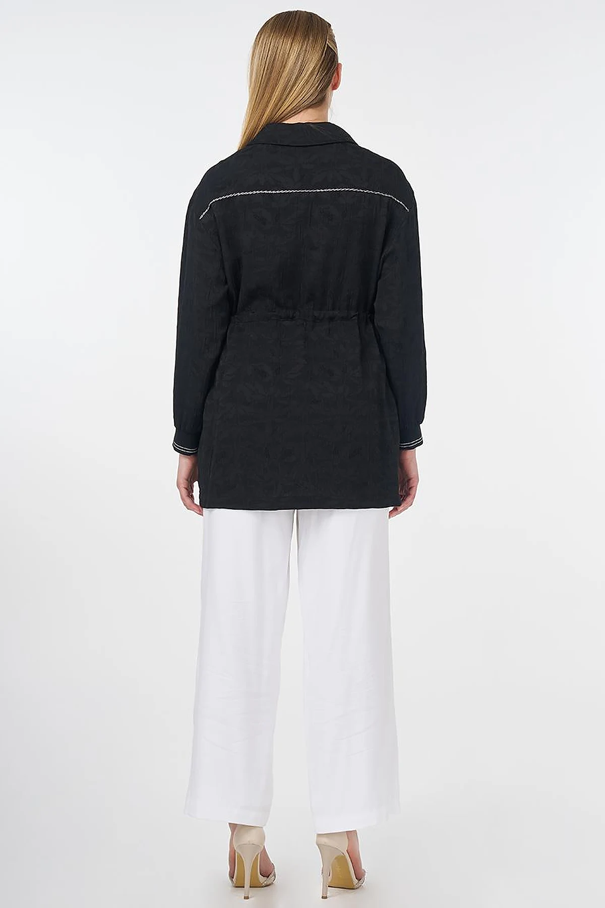 Drawstring Jacquard Jacket Black 